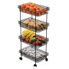 Metal 4-Layer Multipurpose Fruits &amp; Vegetable Stand / Kitchen Trolley with Wheels | Space-Saving Onion Potato Rack for Kitchen Storage | Black