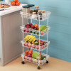 Metal 4-Layer Multipurpose Fruits &amp; Vegetable Stand / Kitchen Trolley with Wheels | Space-Saving Onion Potato Rack for Kitchen Storage | White