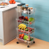 Metal 4-Layer Multipurpose Fruits & Vegetable Stand / Kitchen Trolley with Wheels | Space-Saving Onion Potato Rack for Kitchen Storage | Silver