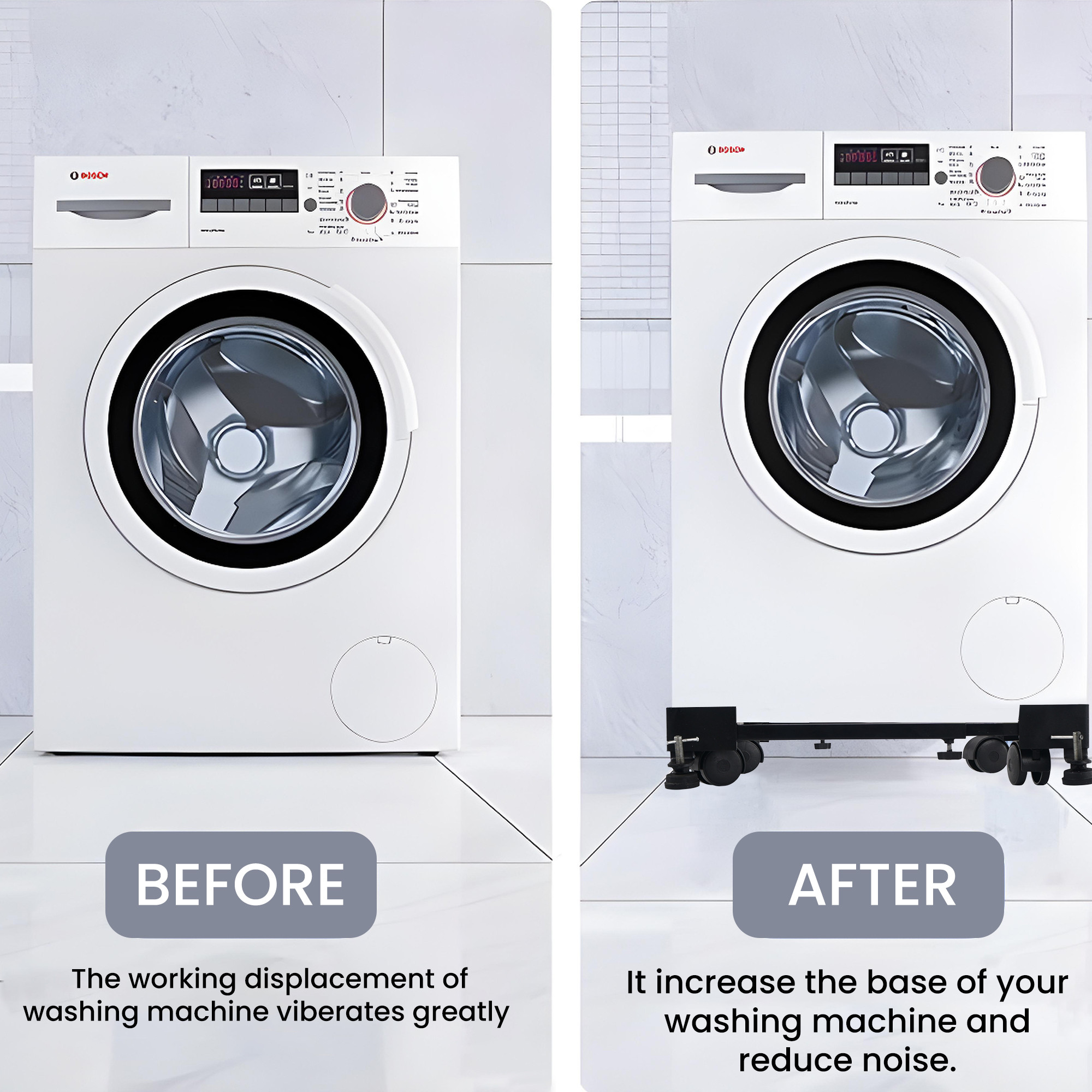 Kuber Industries Metal Adjustable Washing Machine Stand with Wheels  4 Anti Vibration Grips  FullySemiFrontTop Load Washing Machine Trolley  FridgeDishwasher Stand  Weight Upto 130 Kg  Black