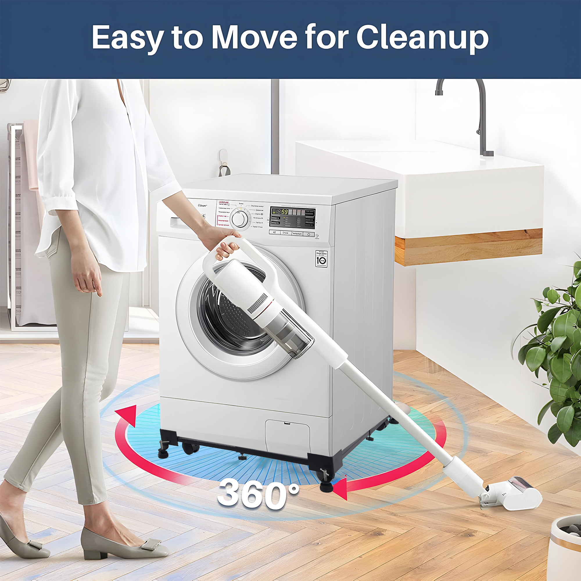 Kuber Industries Metal Adjustable Washing Machine Stand with Wheels  4 Anti Vibration Grips  FullySemiFrontTop Load Washing Machine Trolley  FridgeDishwasher Stand  Weight Upto 130 Kg  Black