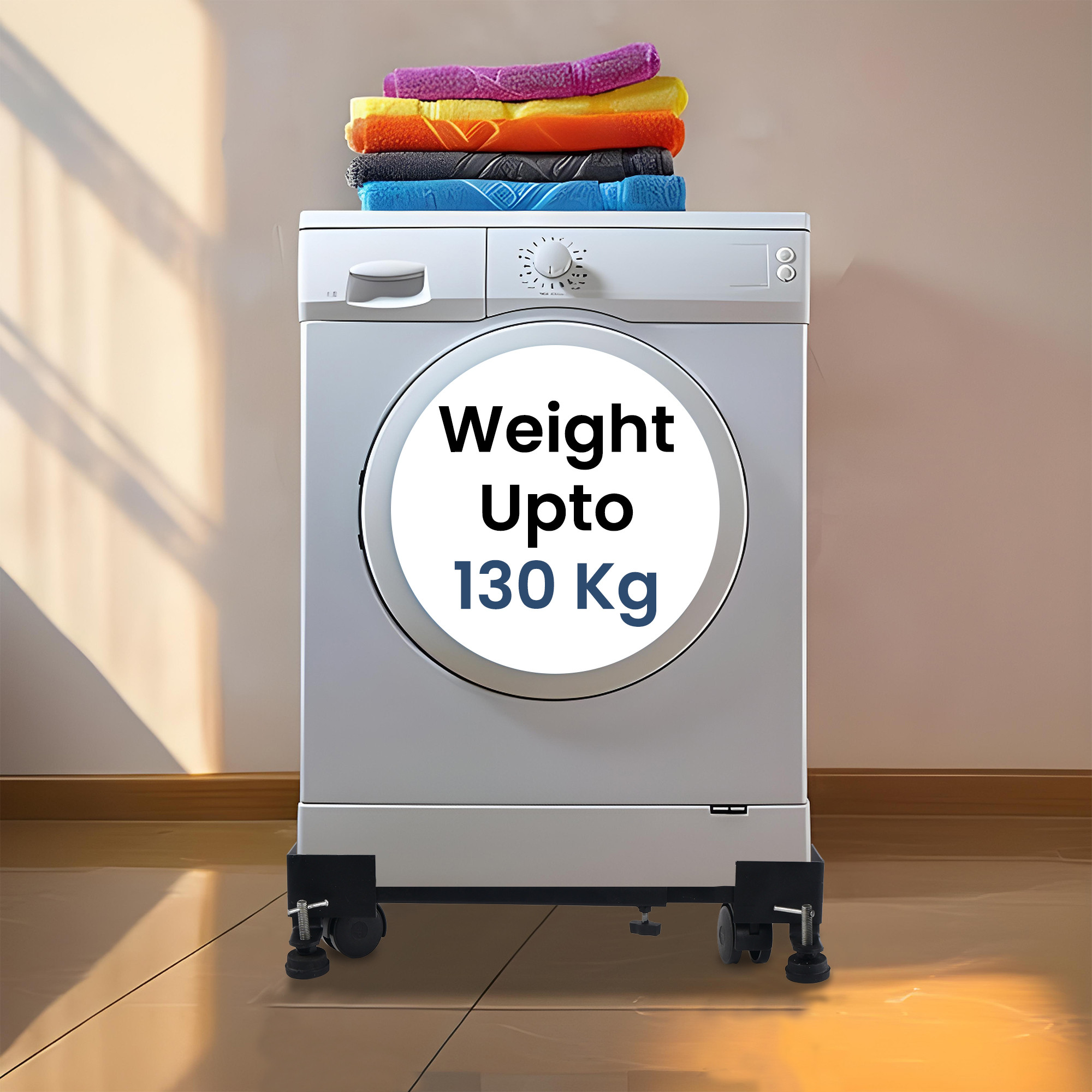 Kuber Industries Metal Adjustable Washing Machine Stand with Wheels  4 Anti Vibration Grips  FullySemiFrontTop Load Washing Machine Trolley  FridgeDishwasher Stand  Weight Upto 130 Kg  Black