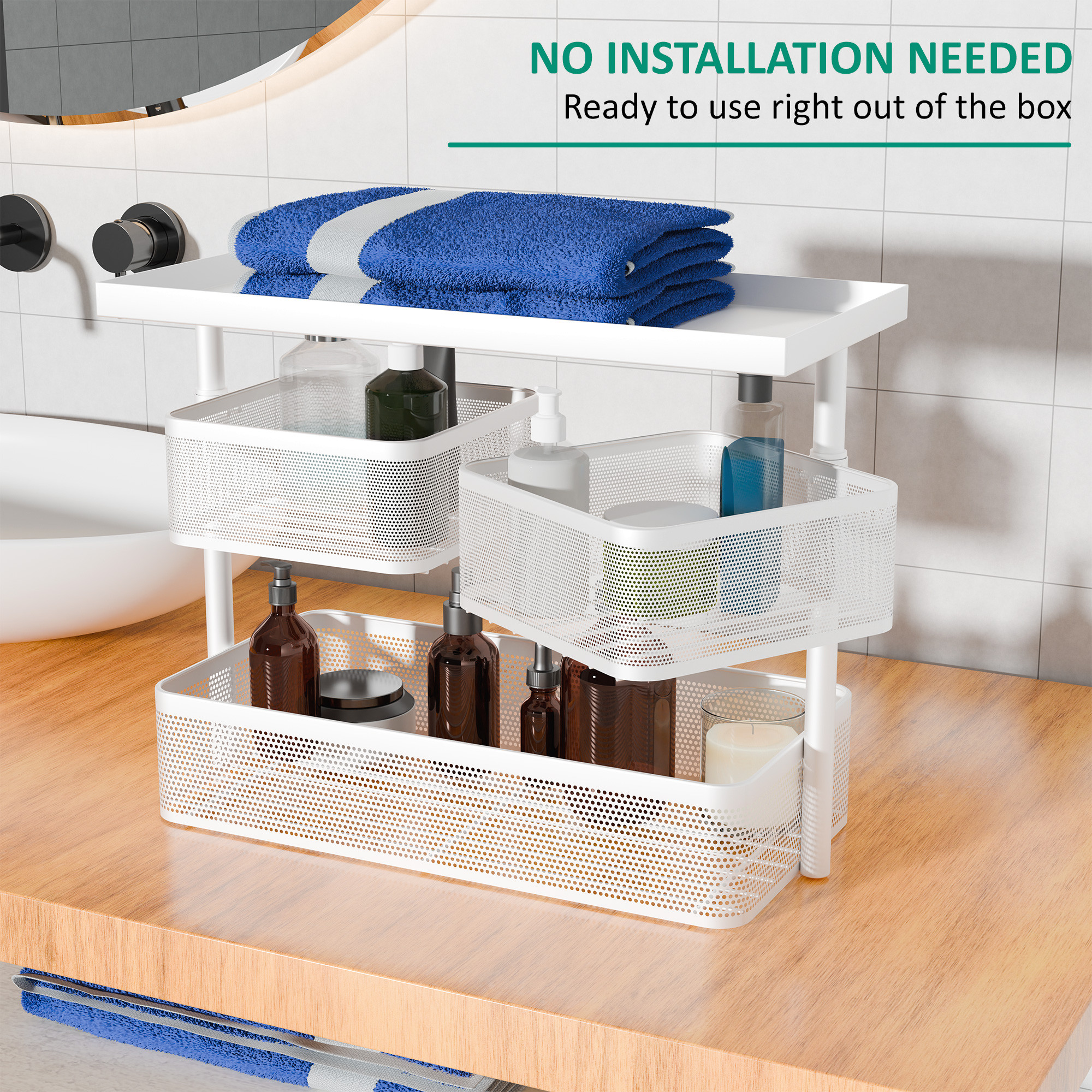 Kuber Industries Metal Bathroom Organiser Stand  3 Tier Storage Rack  Counter Top Organizer Shelf  Bathroom Standing Rack for Toiletries Makeup  Accessories  White