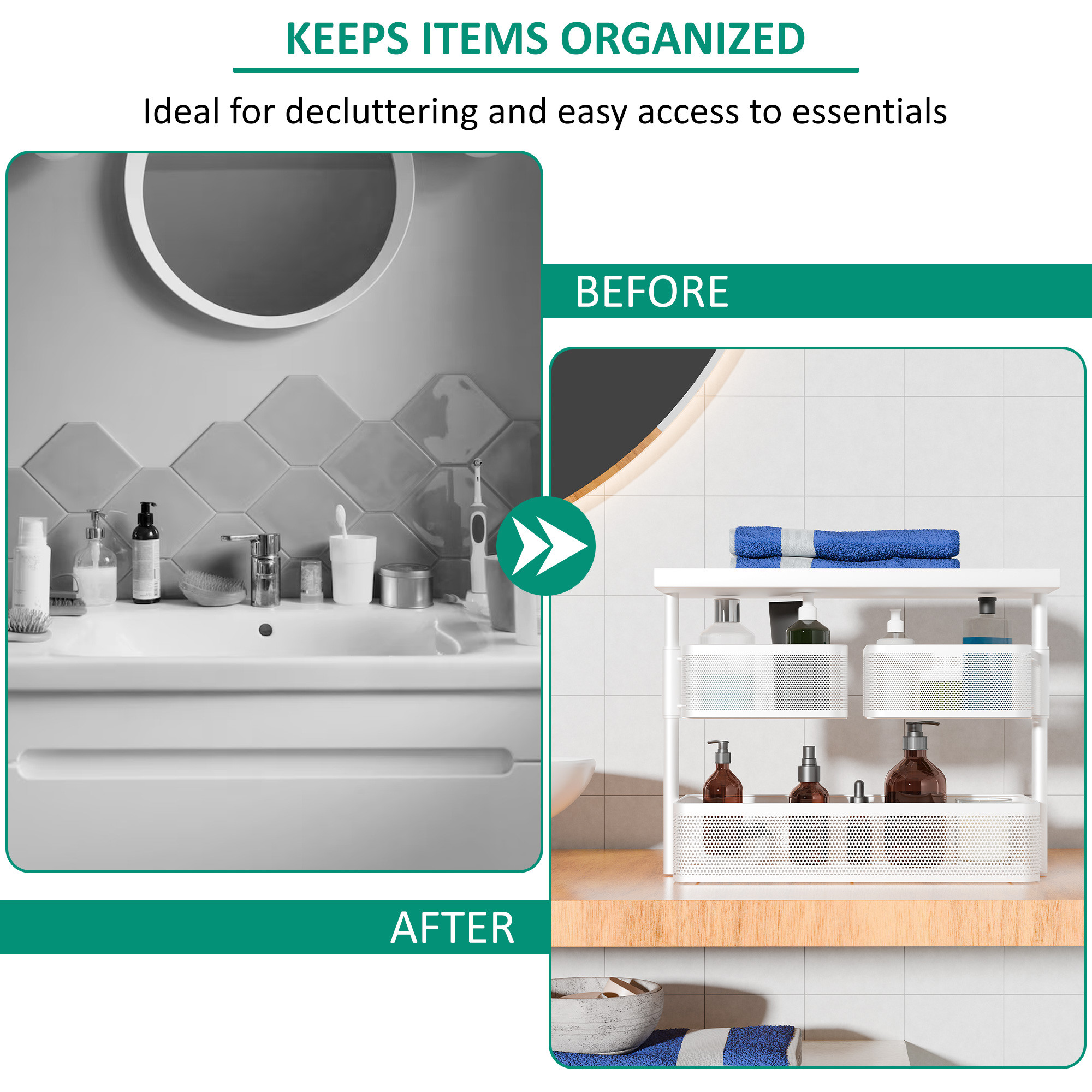 Kuber Industries Metal Bathroom Organiser Stand  3 Tier Storage Rack  Counter Top Organizer Shelf  Bathroom Standing Rack for Toiletries Makeup  Accessories  White