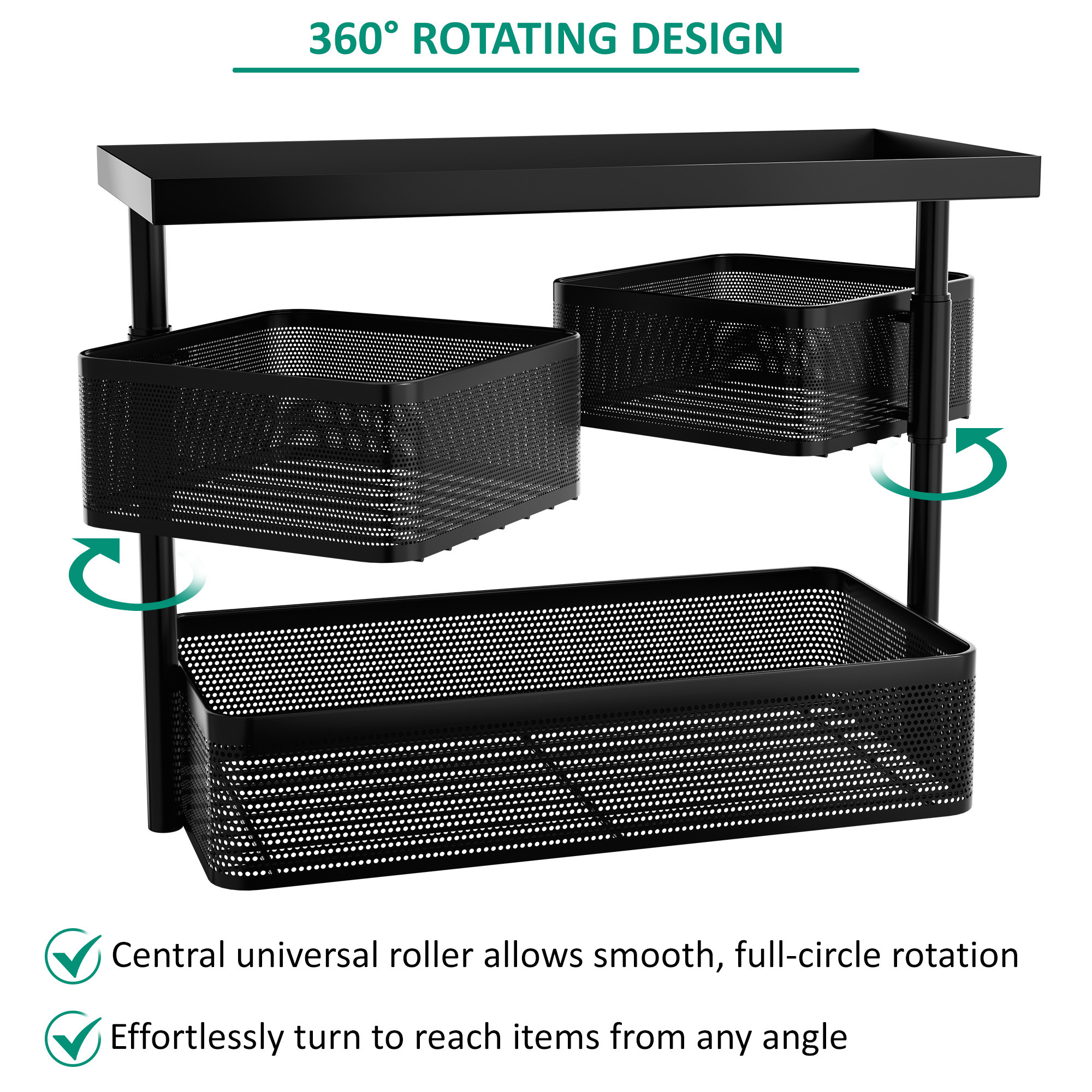 Kuber Industries Metal Bathroom Organiser Stand  3 Tier Storage Rack  Counter Top Organizer Shelf  Bathroom Standing Rack for Toiletries Makeup  Accessories  Black