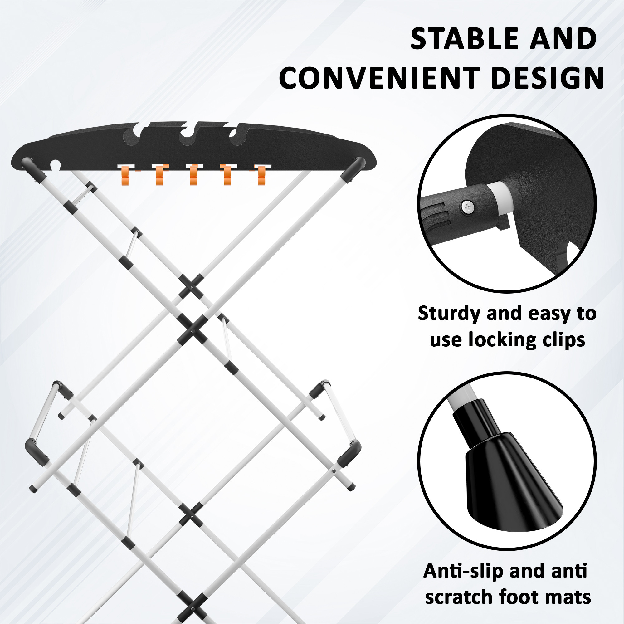 Kuber Industries Metal Cloth Stand for Drying Clothes Foldable  Zig Zag Cloth Dryer Stand for Balcony  Smart Design with 13 Hanger Rods and 10 Additional Hooks  Black  White