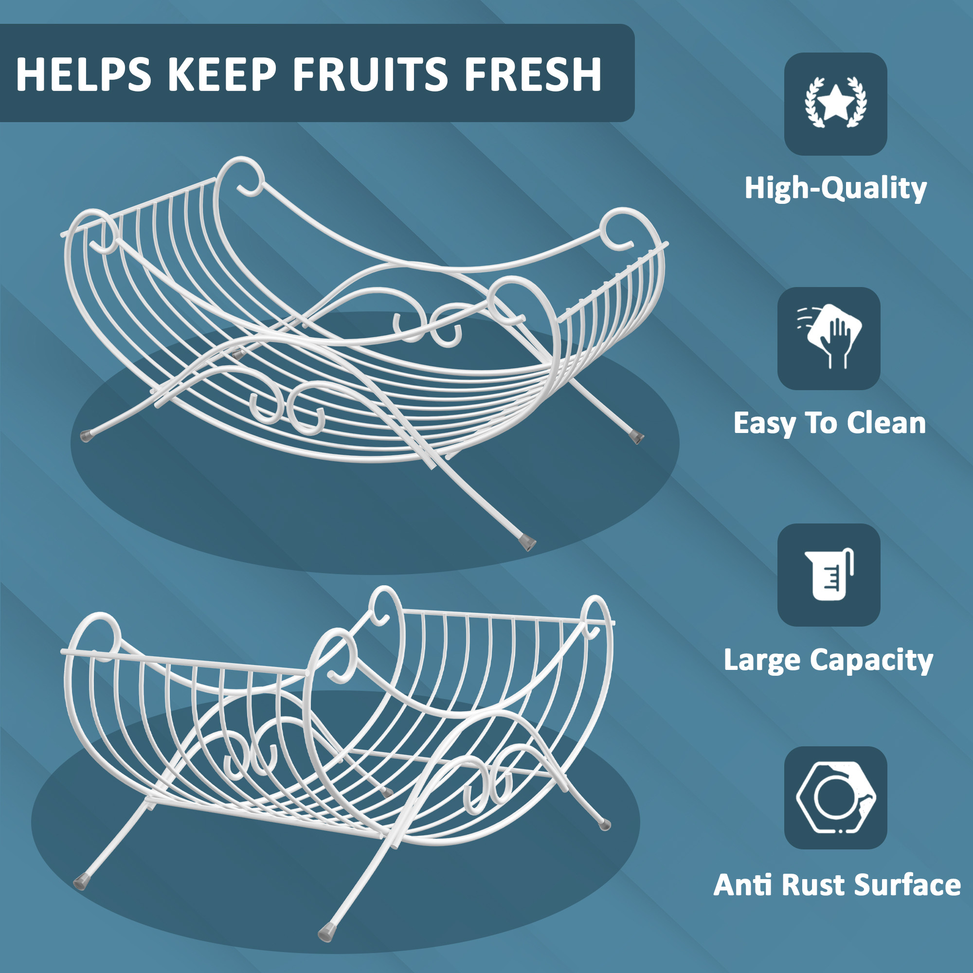 Kuber Industries Metal Fruits  Vegetables Basket  Storage Stand for Dining Table Accessories  Centre Table  Multipurpose Countertop for Decorative Pantry Home  Kitchen - White