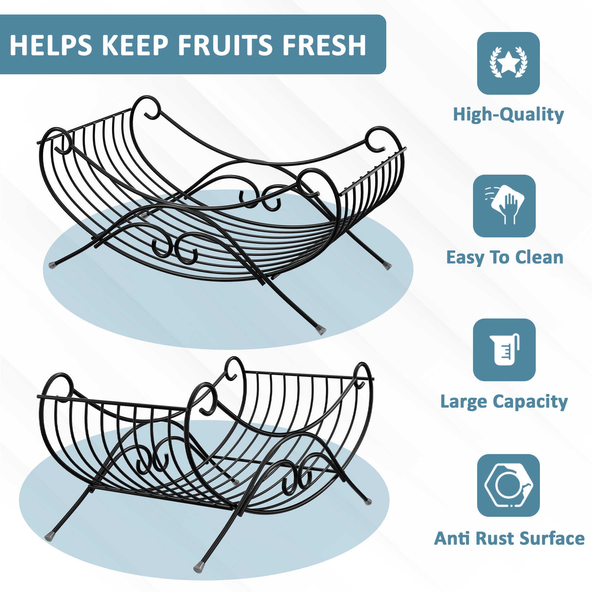 Kuber Industries Metal Fruits  Vegetables Basket  Storage Stand for Dining Table Accessories  Centre Table  Multipurpose Countertop for Decorative Pantry Home  Kitchen - Black