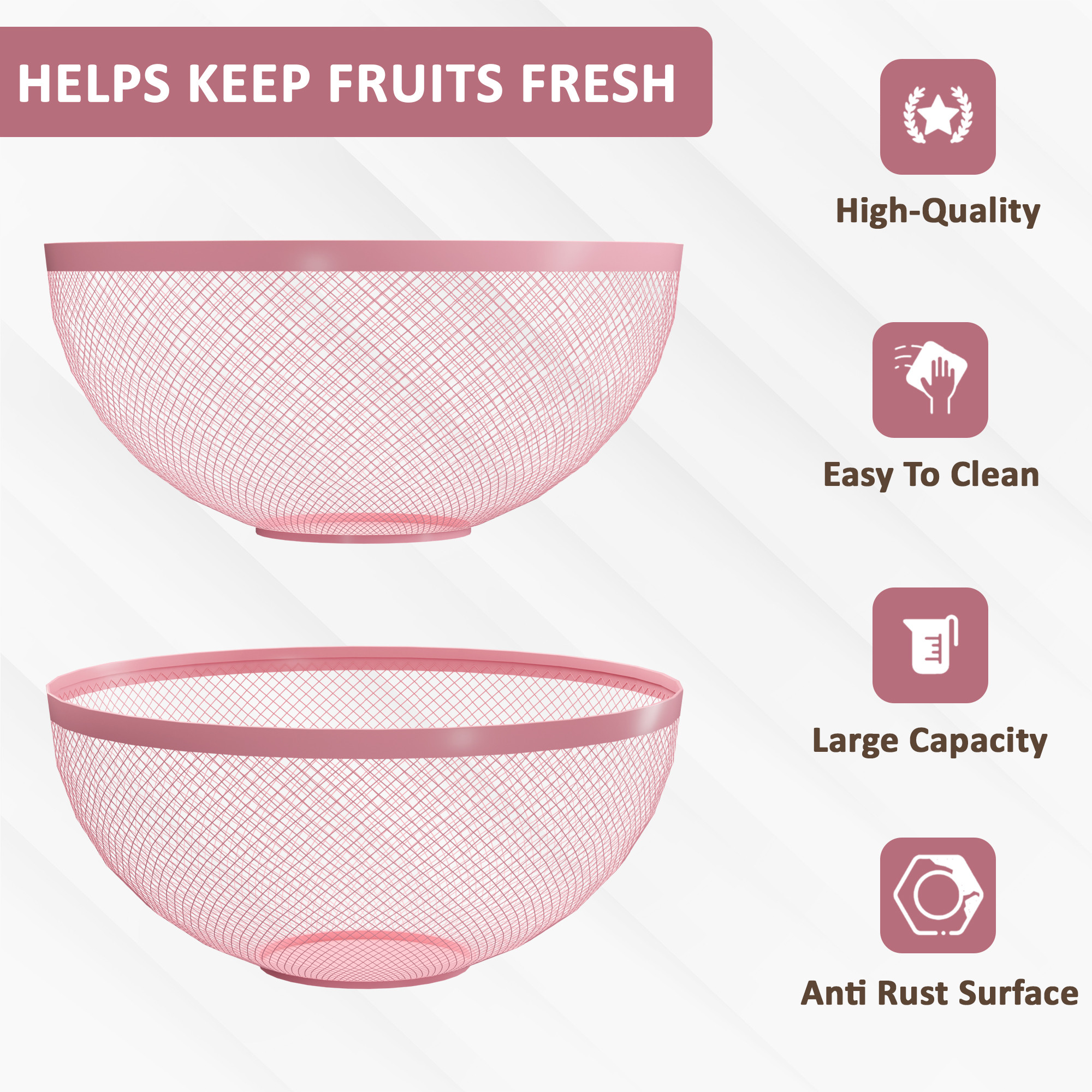 Kuber Industries Metal Fruits  Vegetables Basket Bowl  Veggie Baskets for Dining Table Accessories  Storage Bowls for Decorative Pantry Home  Kitchen Multi-Purpose Use - Pink