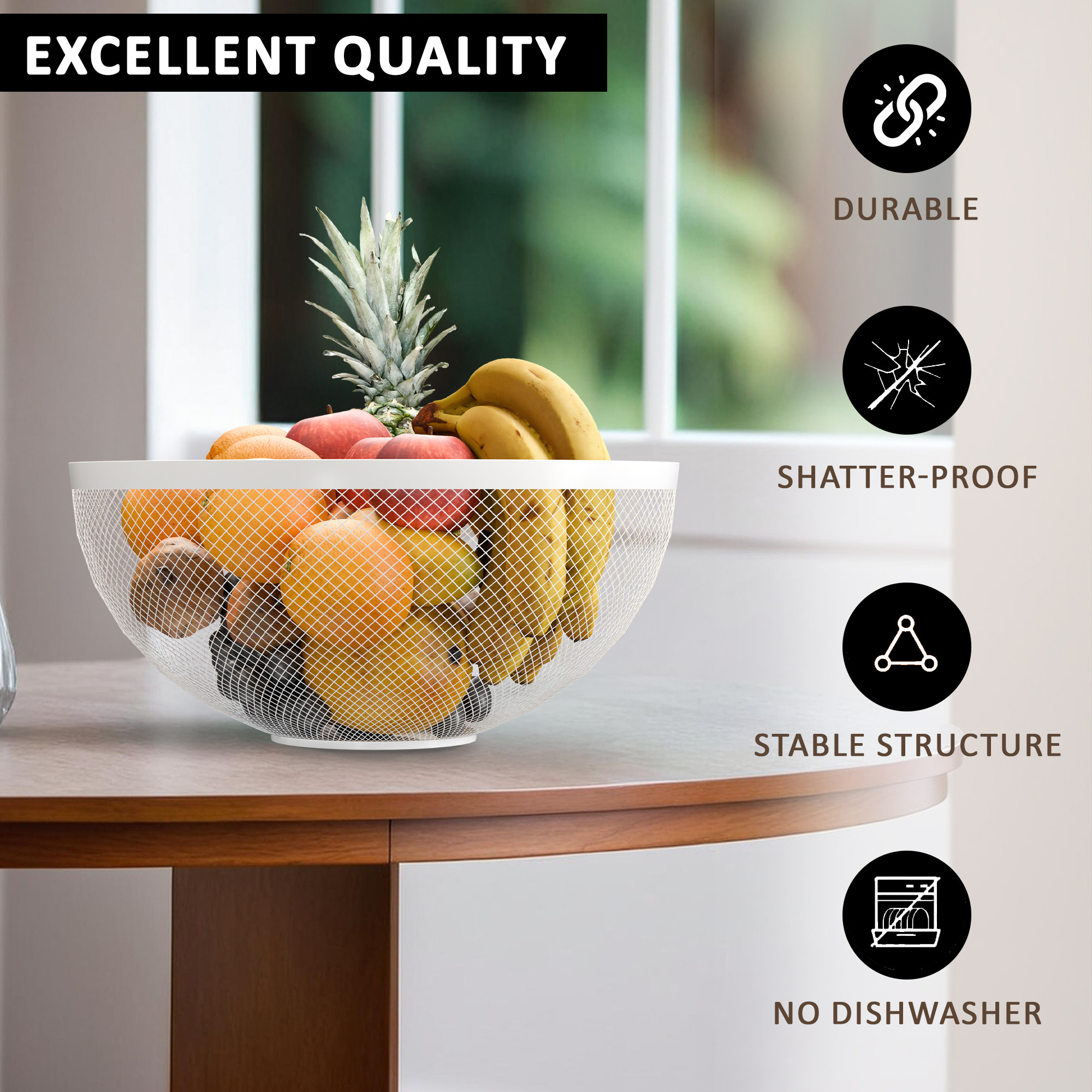 Kuber Industries Metal Fruits  Vegetables Basket Bowl  Veggie Baskets for Dining Table Accessories  Storage Bowls for Decorative Pantry Home  Kitchen Multi-Purpose Use - White