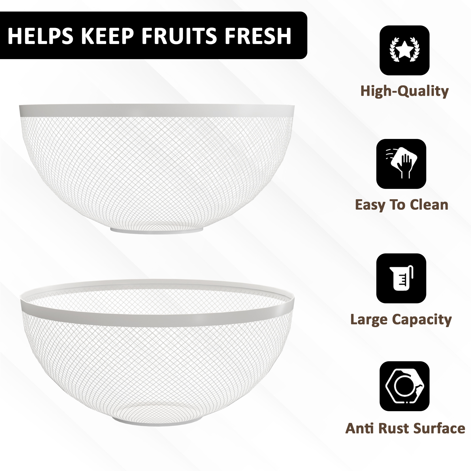 Kuber Industries Metal Fruits  Vegetables Basket Bowl  Veggie Baskets for Dining Table Accessories  Storage Bowls for Decorative Pantry Home  Kitchen Multi-Purpose Use - White
