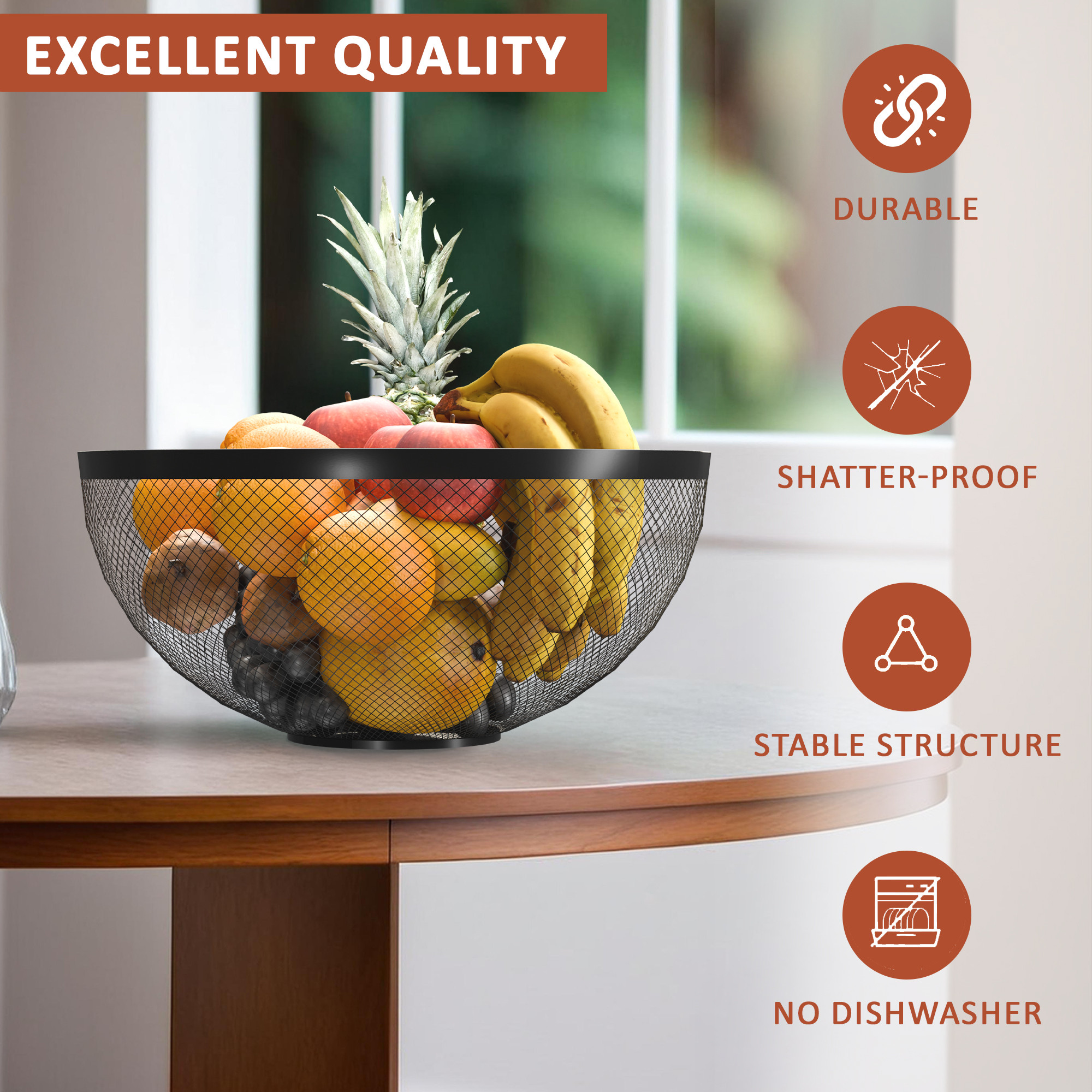 Kuber Industries Metal Fruits  Vegetables Basket Bowl  Veggie Baskets for Dining Table Accessories  Storage Bowls for Decorative Pantry Home  Kitchen Multi-Purpose Use - Black