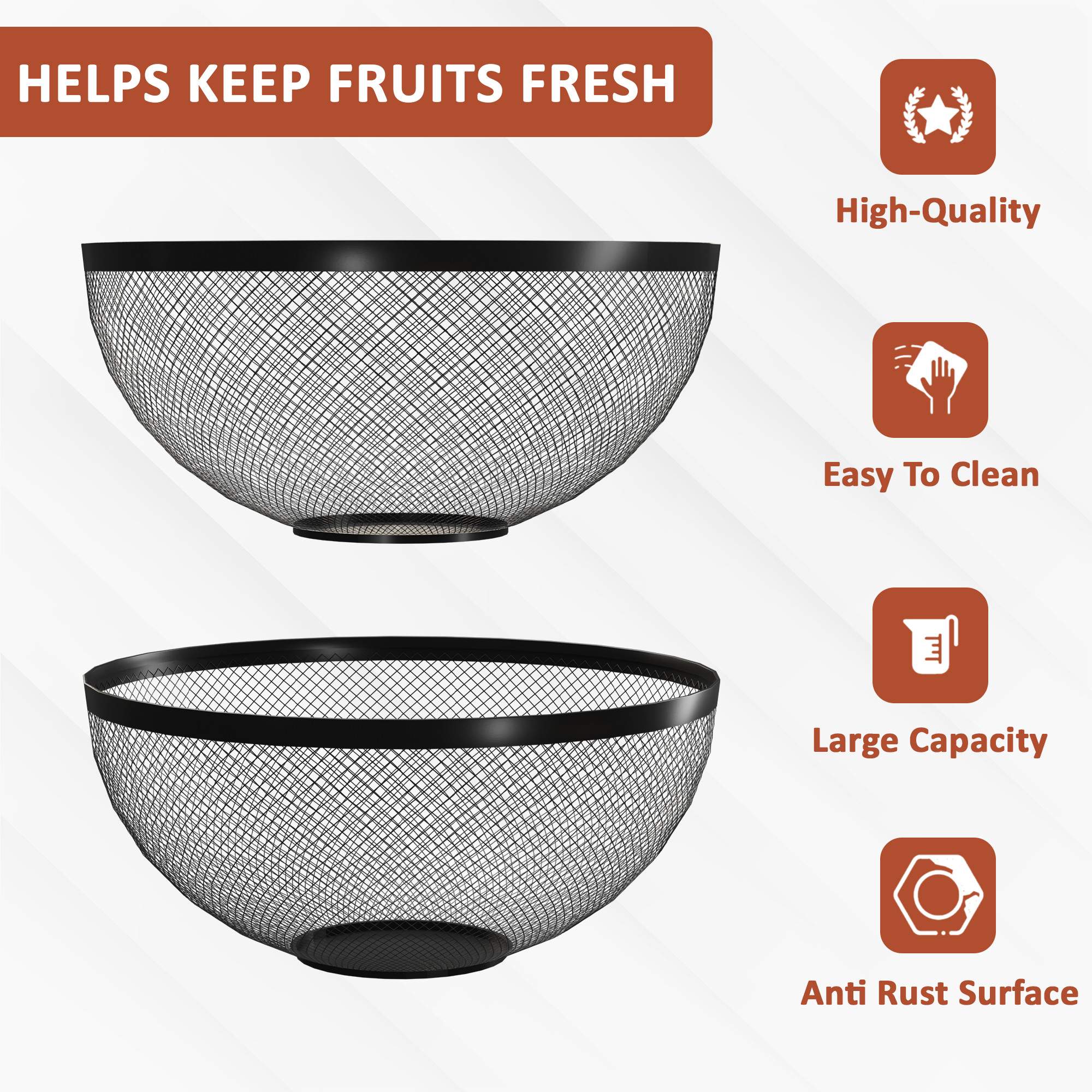 Kuber Industries Metal Fruits  Vegetables Basket Bowl  Veggie Baskets for Dining Table Accessories  Storage Bowls for Decorative Pantry Home  Kitchen Multi-Purpose Use - Black