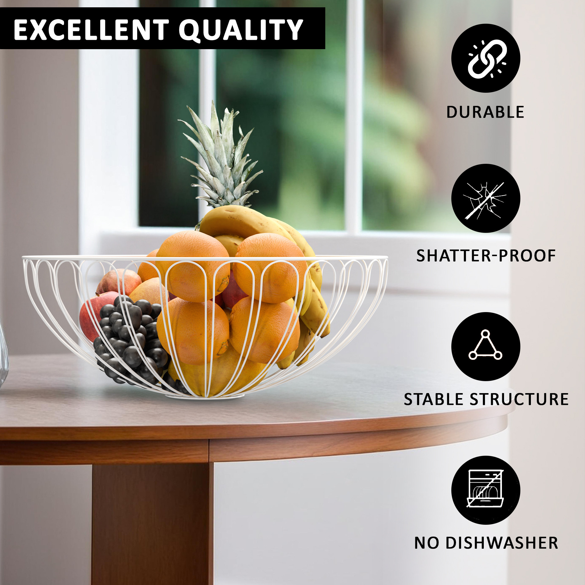 Kuber Industries Metal Fruits  Vegetables Basket Bowl  Veggie Baskets for Dining Table Accessories  Storage Bowls for Decorative Pantry Home  Kitchen Multi-Purpose Use  Sunflower - White
