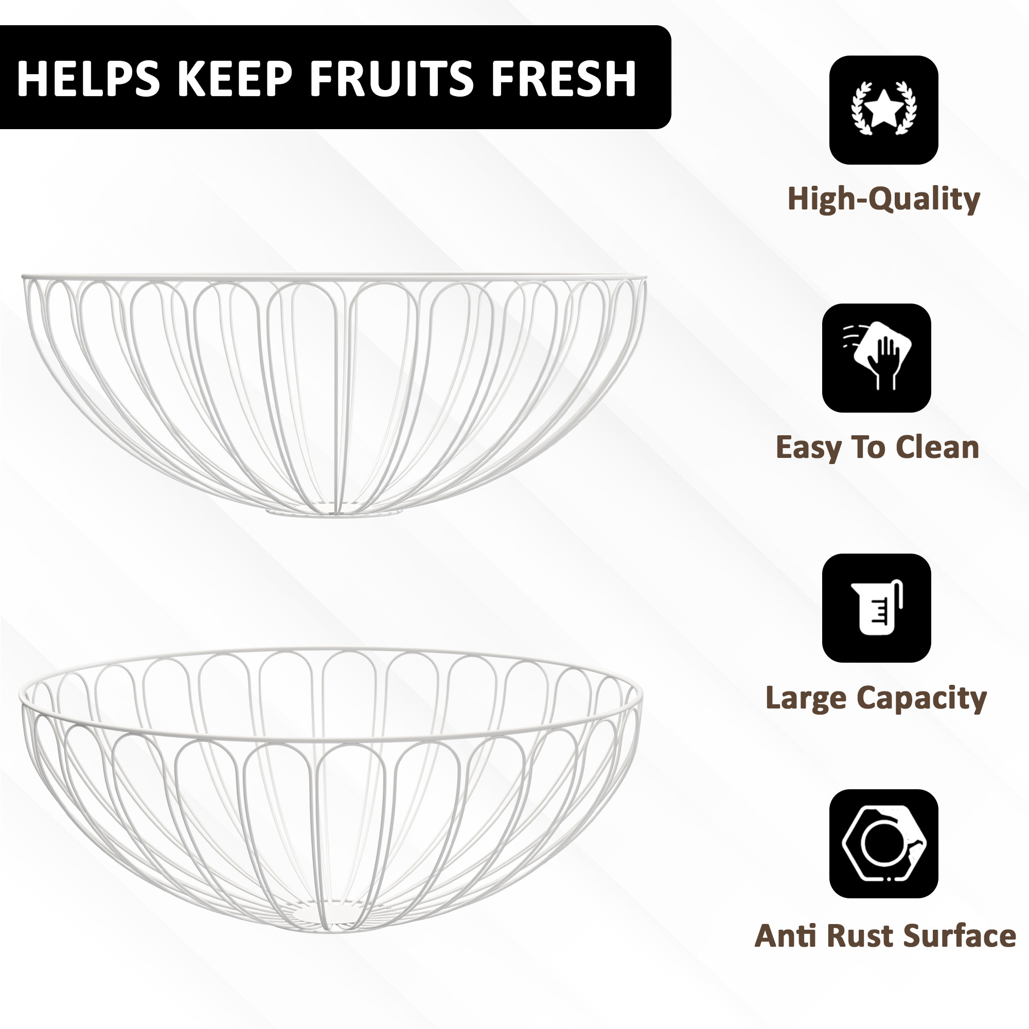 Kuber Industries Metal Fruits  Vegetables Basket Bowl  Veggie Baskets for Dining Table Accessories  Storage Bowls for Decorative Pantry Home  Kitchen Multi-Purpose Use  Sunflower - White