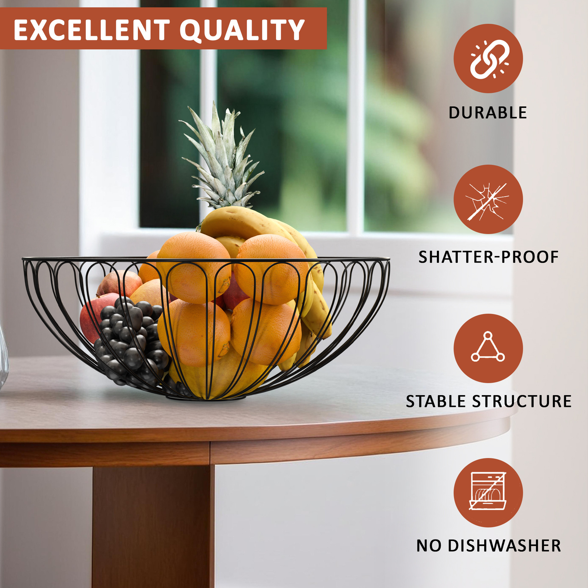 Kuber Industries Metal Fruits  Vegetables Basket Bowl  Veggie Baskets for Dining Table Accessories  Storage Bowls for Decorative Pantry Home  Kitchen Multi-Purpose Use  Sunflower - Black