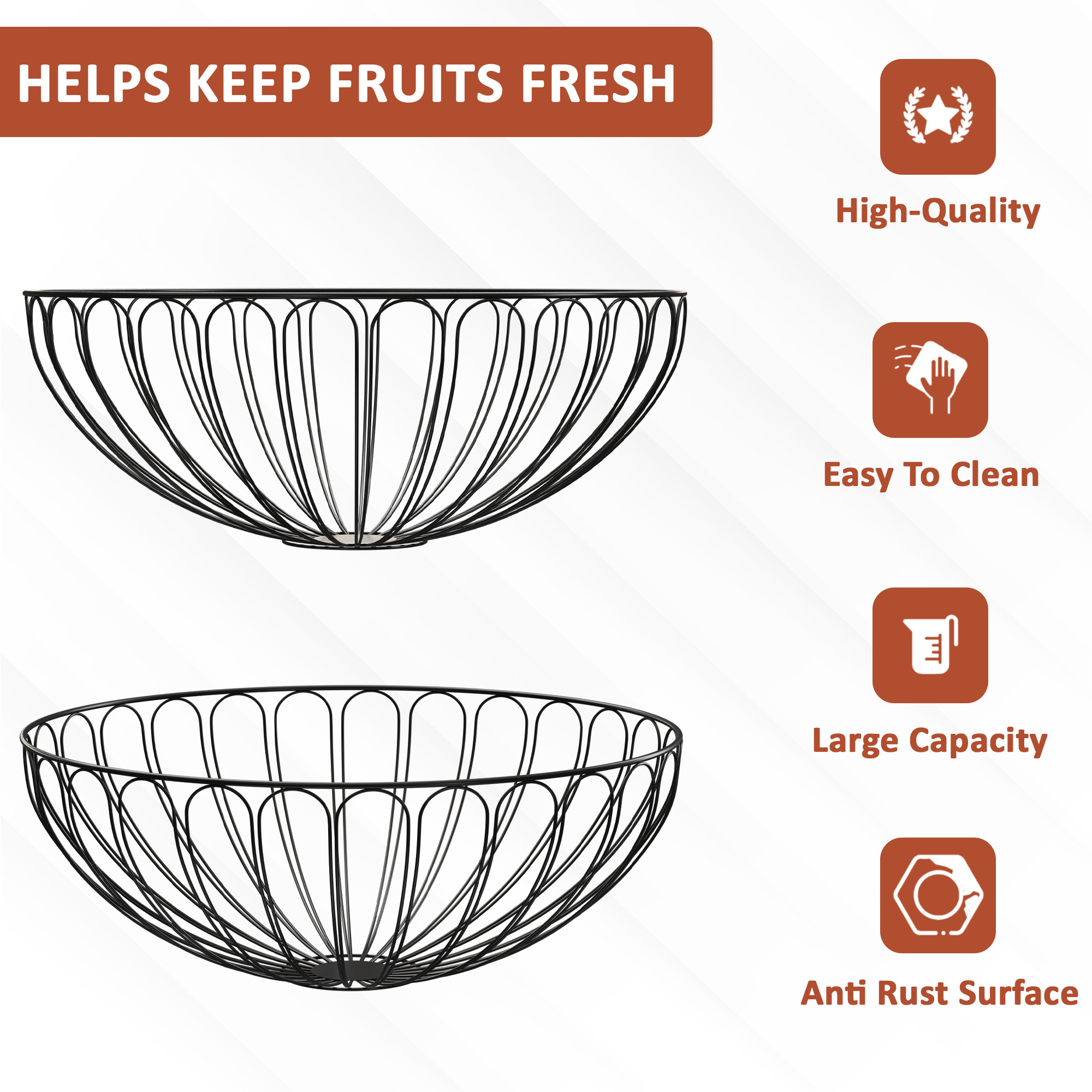 Kuber Industries Metal Fruits  Vegetables Basket Bowl  Veggie Baskets for Dining Table Accessories  Storage Bowls for Decorative Pantry Home  Kitchen Multi-Purpose Use  Sunflower - Black