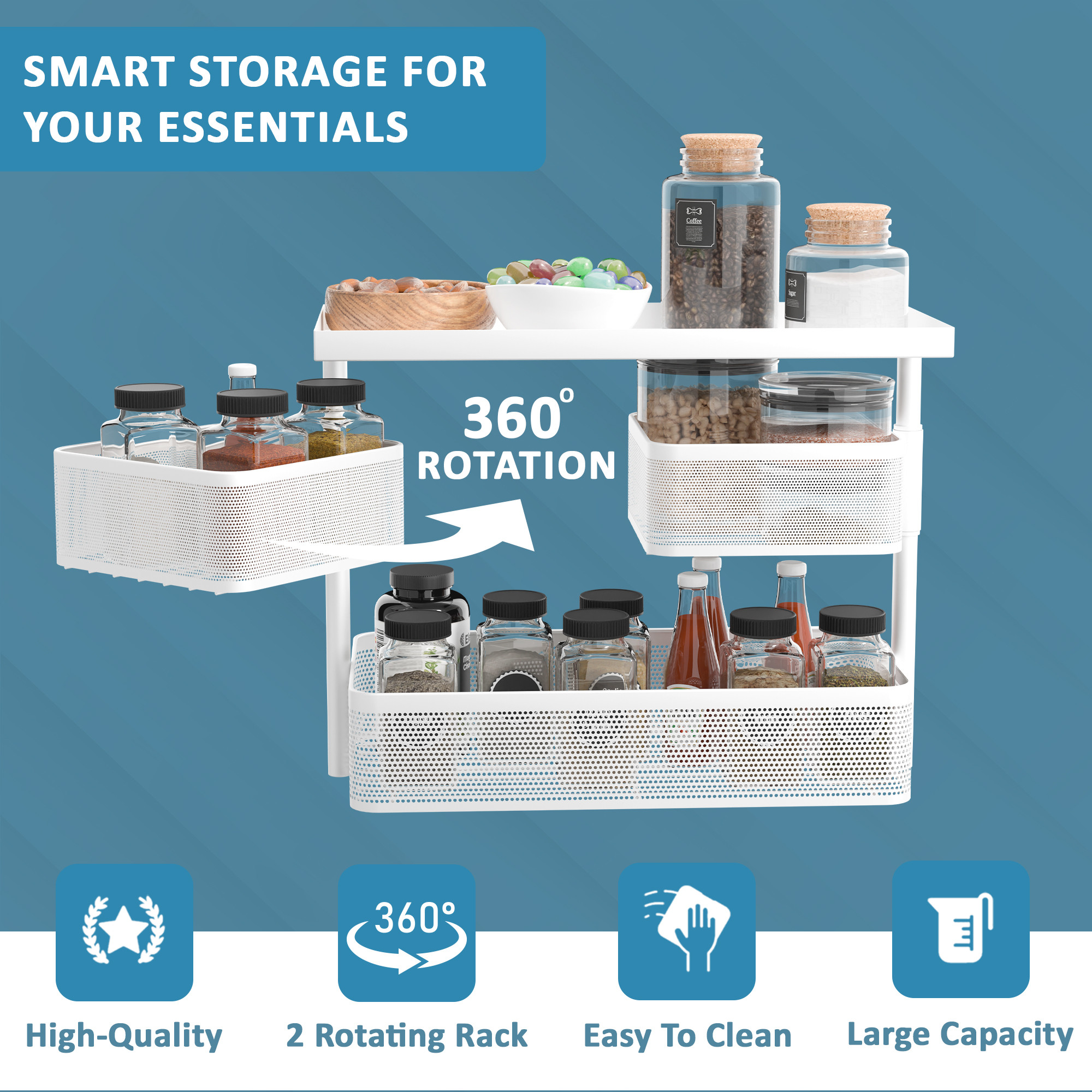 Kuber Industries Metal Kitchen Organizer Rack  3-Tier Kitchen Counter Top and Standing Rack for Storing Spices Pantry Storage  Cosmetic Items  Multi-Purpose Kitchen Stand - White