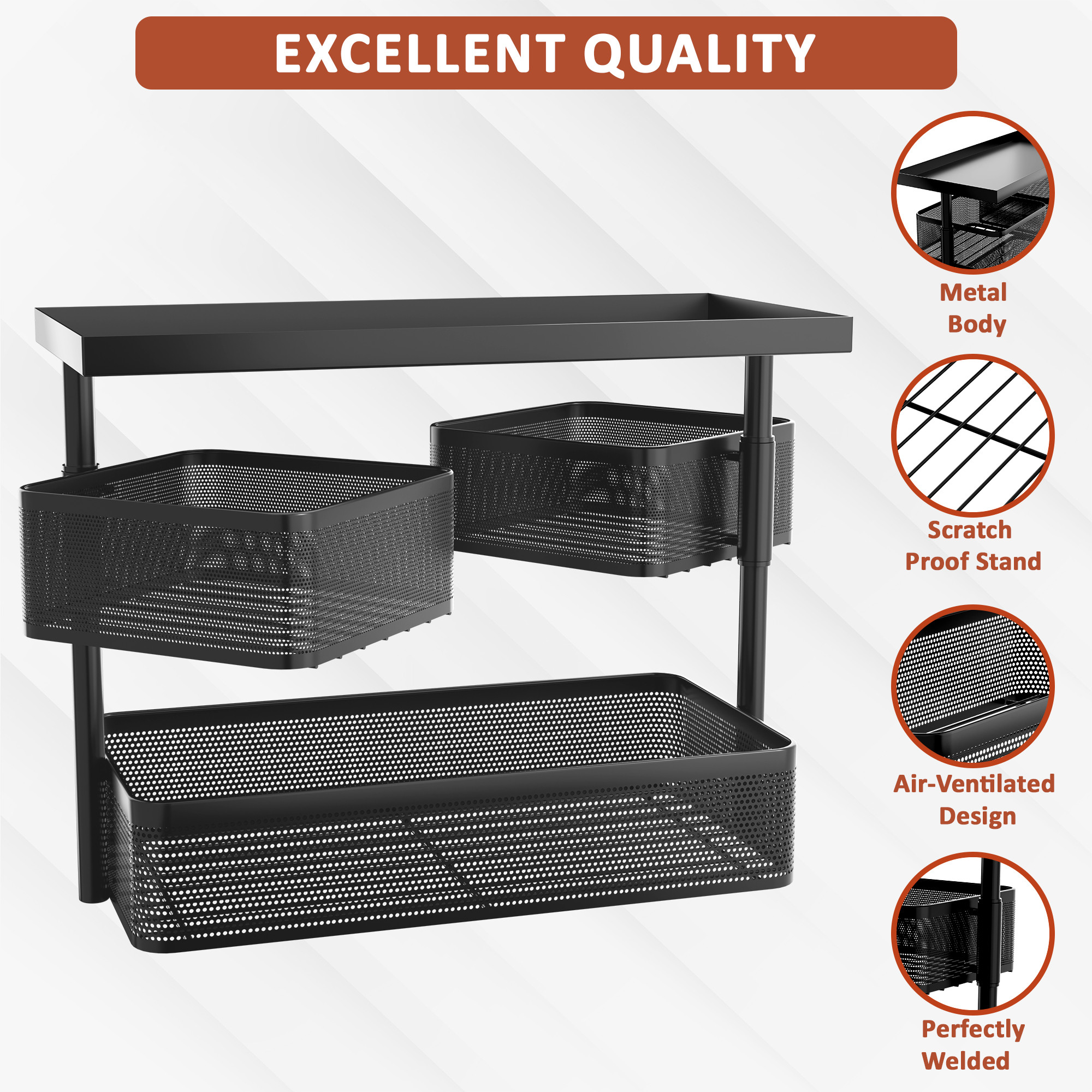 Kuber Industries Metal Kitchen Organizer Rack  3-Tier Kitchen Counter Top and Standing Rack for Storing Spices Pantry Storage  Cosmetic Items  Multi-Purpose Kitchen Stand - Black