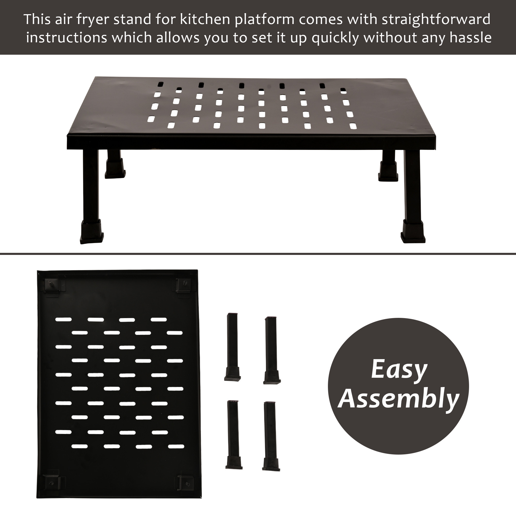 Kuber Industries Metal Microwave Stand for Kitchen Platform With Cooling Holes - OTG Oven Air Fryer  Toaster Appliances Shelf Rack -Black