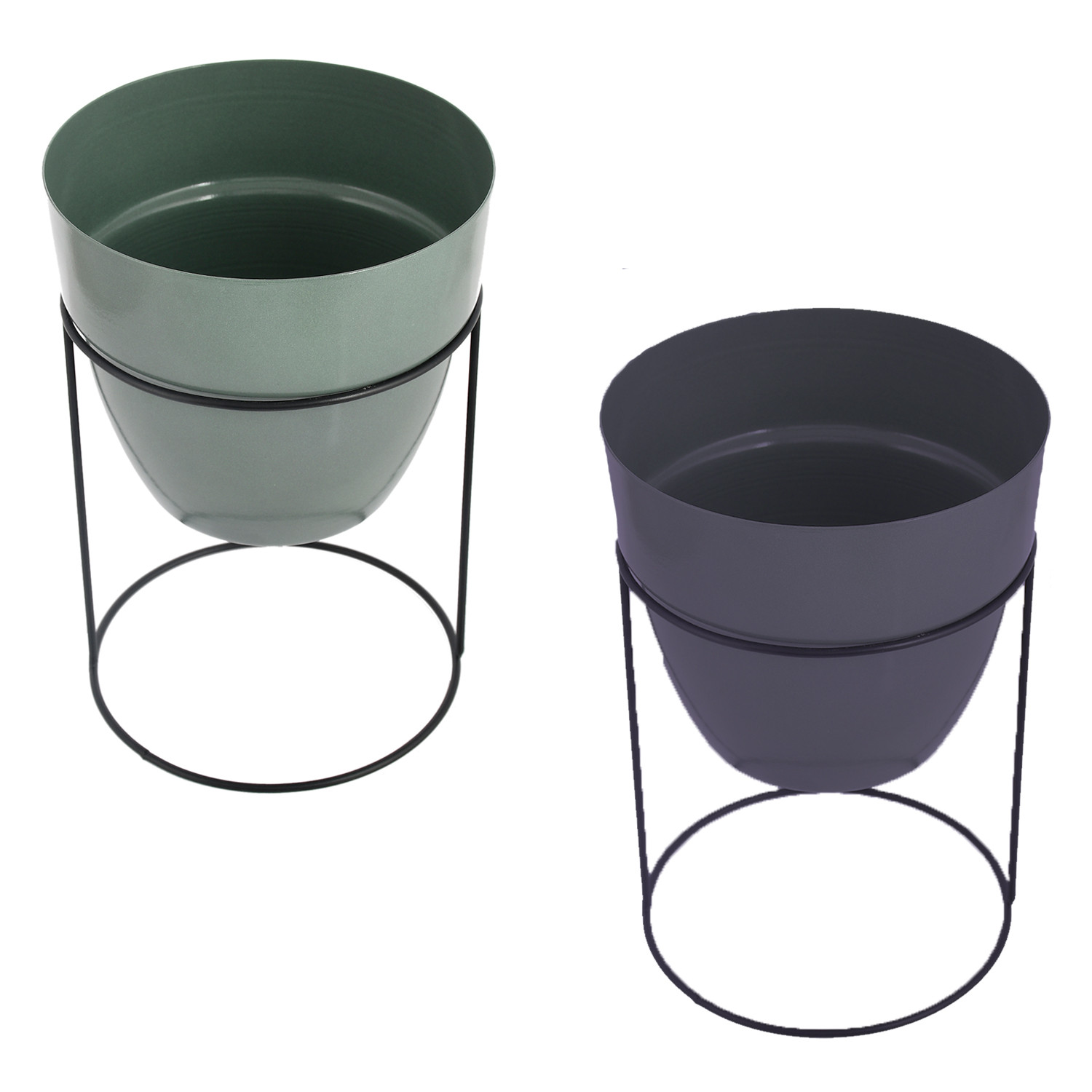 Kuber Industries Metal Planter|Decorative Modern Indoor Desk Pot|Iron Table Stand Flower Planter Pot For Home Décor,8.5 Inches,Pack of 2 (Green & Gray)