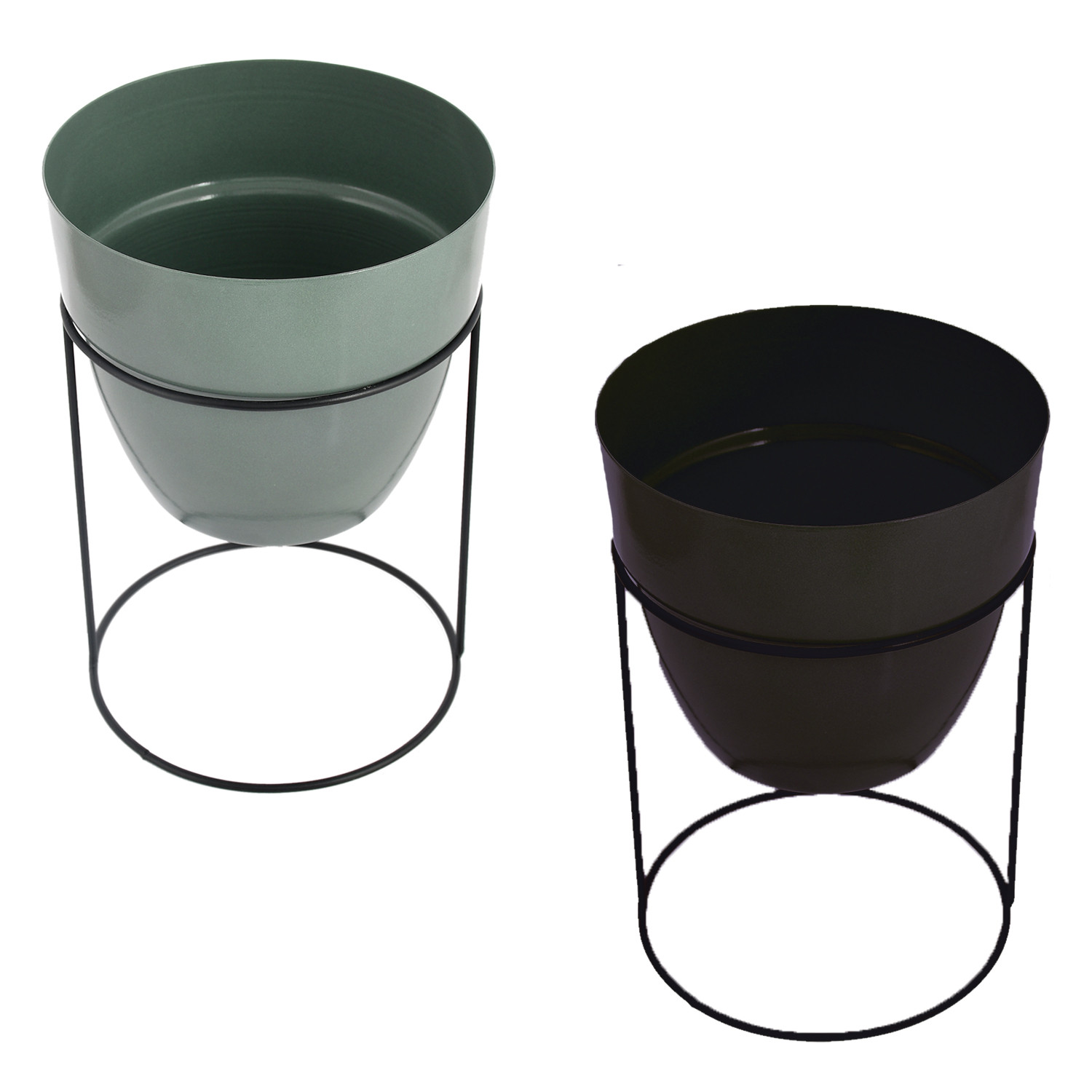 Kuber Industries Metal Planter|Decorative Modern Indoor Desk Pot|Iron Table Stand Flower Planter Pot For Home Décor,8.5 Inches,Pack of 2 (Green & Black)