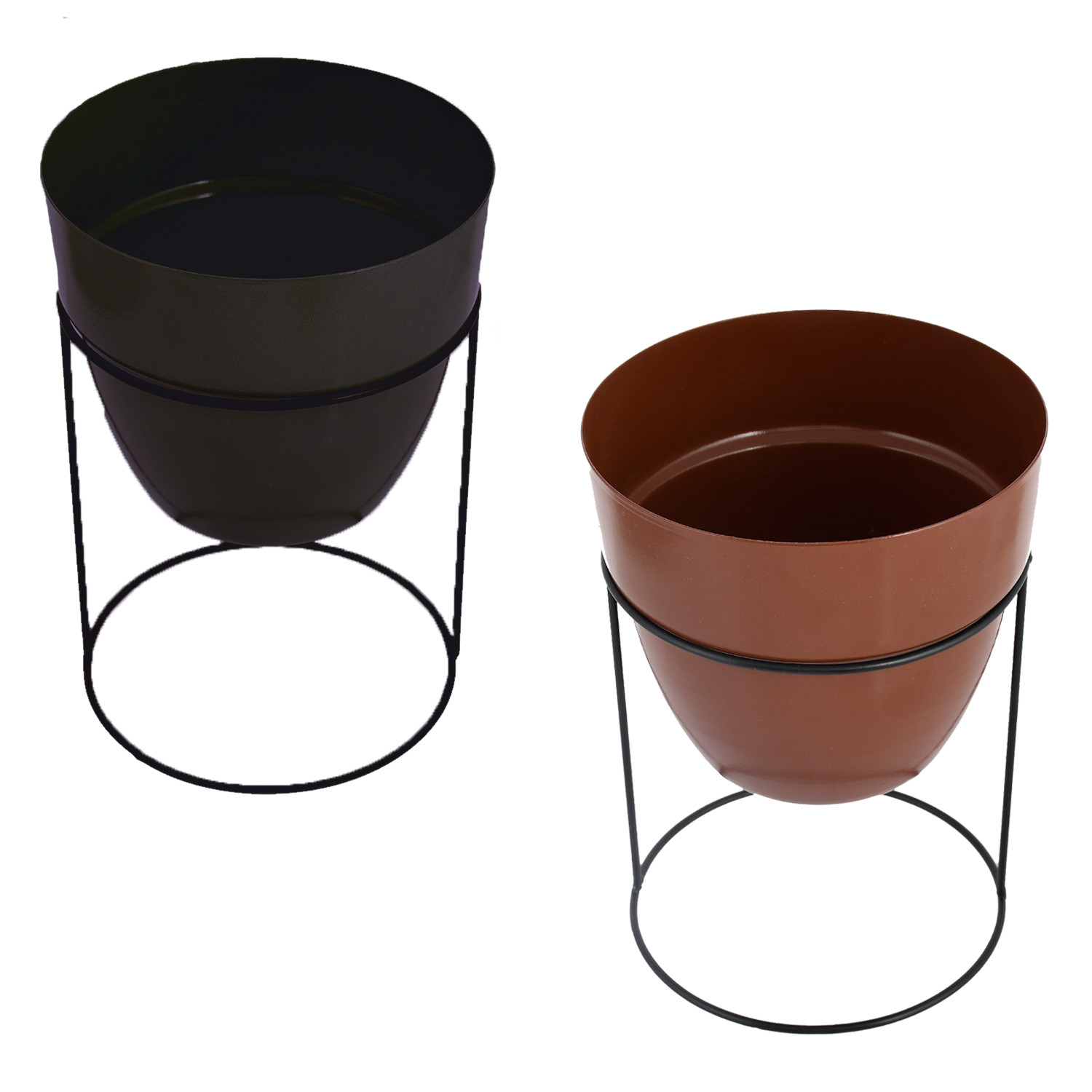 Kuber Industries Metal Planter|Decorative Modern Indoor Desk Pot|Iron Table Stand Flower Planter Pot For Home Décor,8.5 Inches,Pack of 2 (Black & Terracotta)