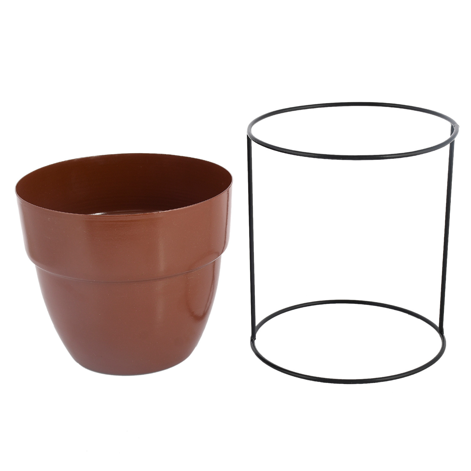Kuber Industries Metal Planter|Decorative Modern Indoor Desk Pot|Iron Table Stand Flower Planter Pot For Home Décor,8.5 Inches,Pack of 2 (Black & Terracotta)