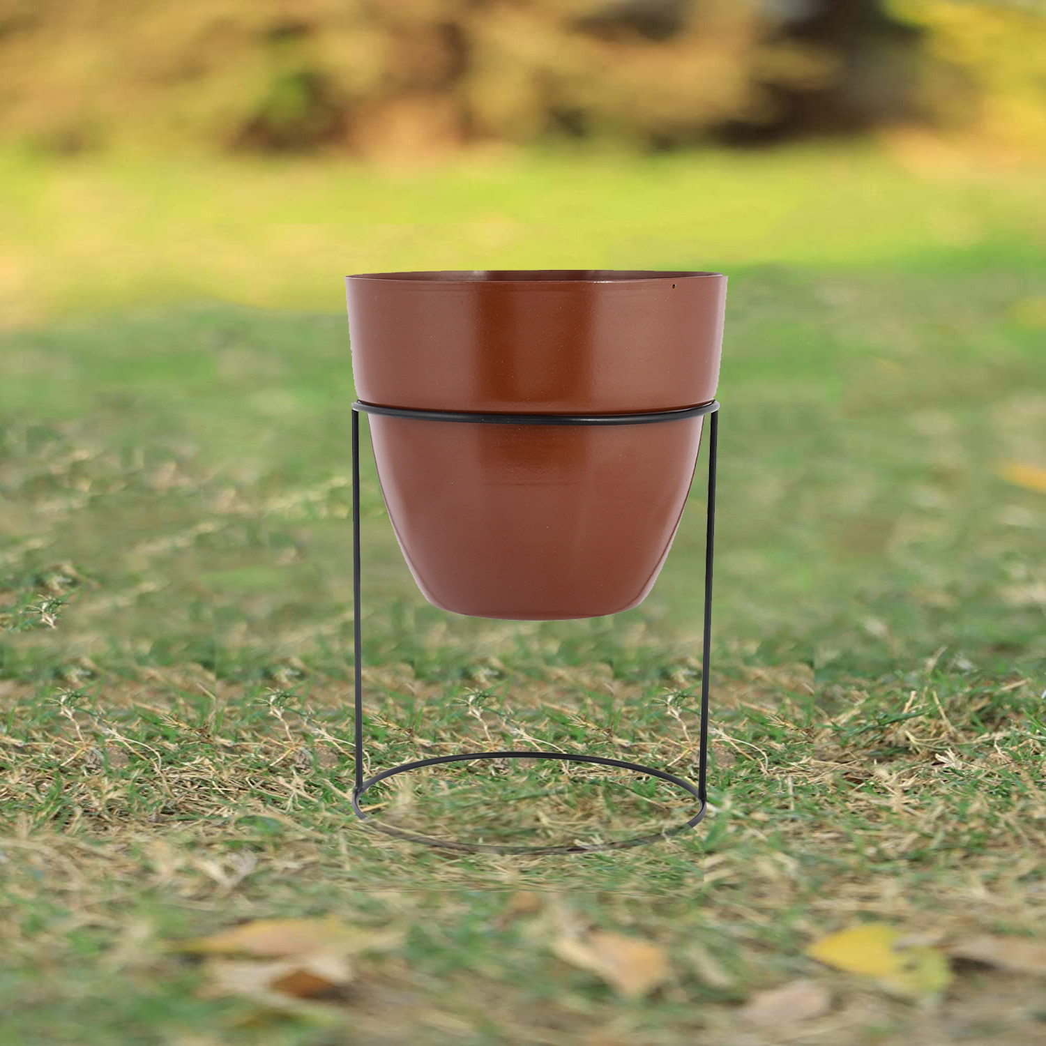 Kuber Industries Metal Planter|Decorative Modern Indoor Desk Pot|Iron Table Stand Flower Planter Pot For Home Décor,8.5 Inches,Pack of 2 (Gray & Terracotta)