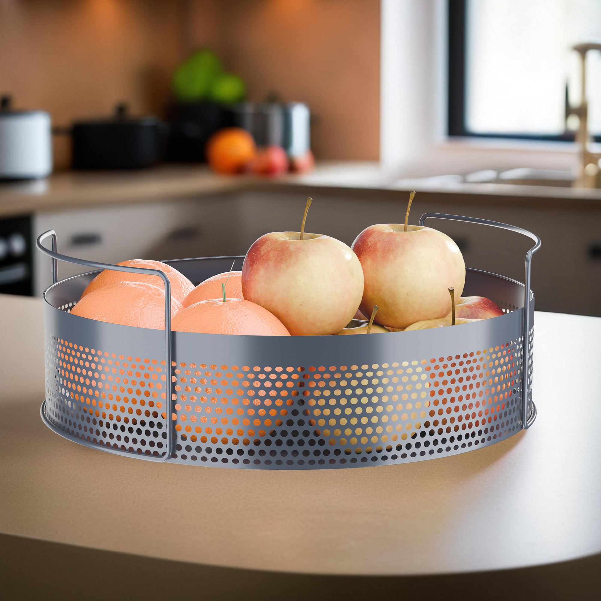 Kuber Industries Metal Round Kitchen Rack Stand Organiser  Countertop Organizer Kitchen Bathroom Standing Rack  Spice Oil Masala Cosmetics  Bathroom Vanity Storage Rack Shelf  Dark Grey