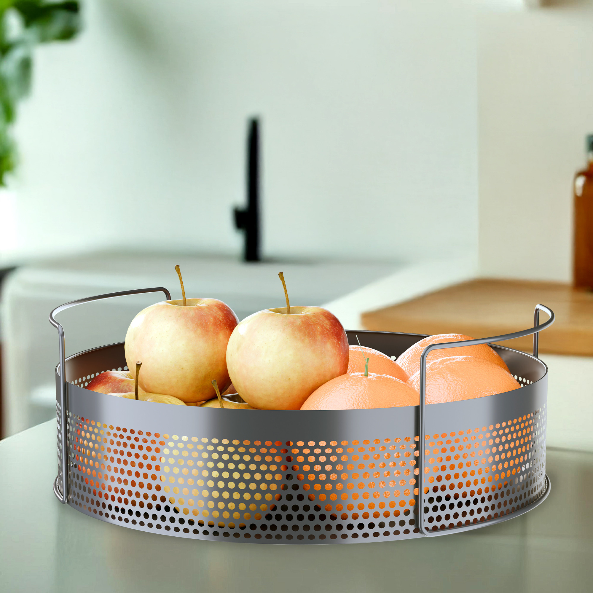 Kuber Industries Metal Round Kitchen Rack Stand Organiser  Countertop Organizer Kitchen Bathroom Standing Rack  Spice Oil Masala Cosmetics  Bathroom Vanity Storage Rack Shelf  Dark Grey