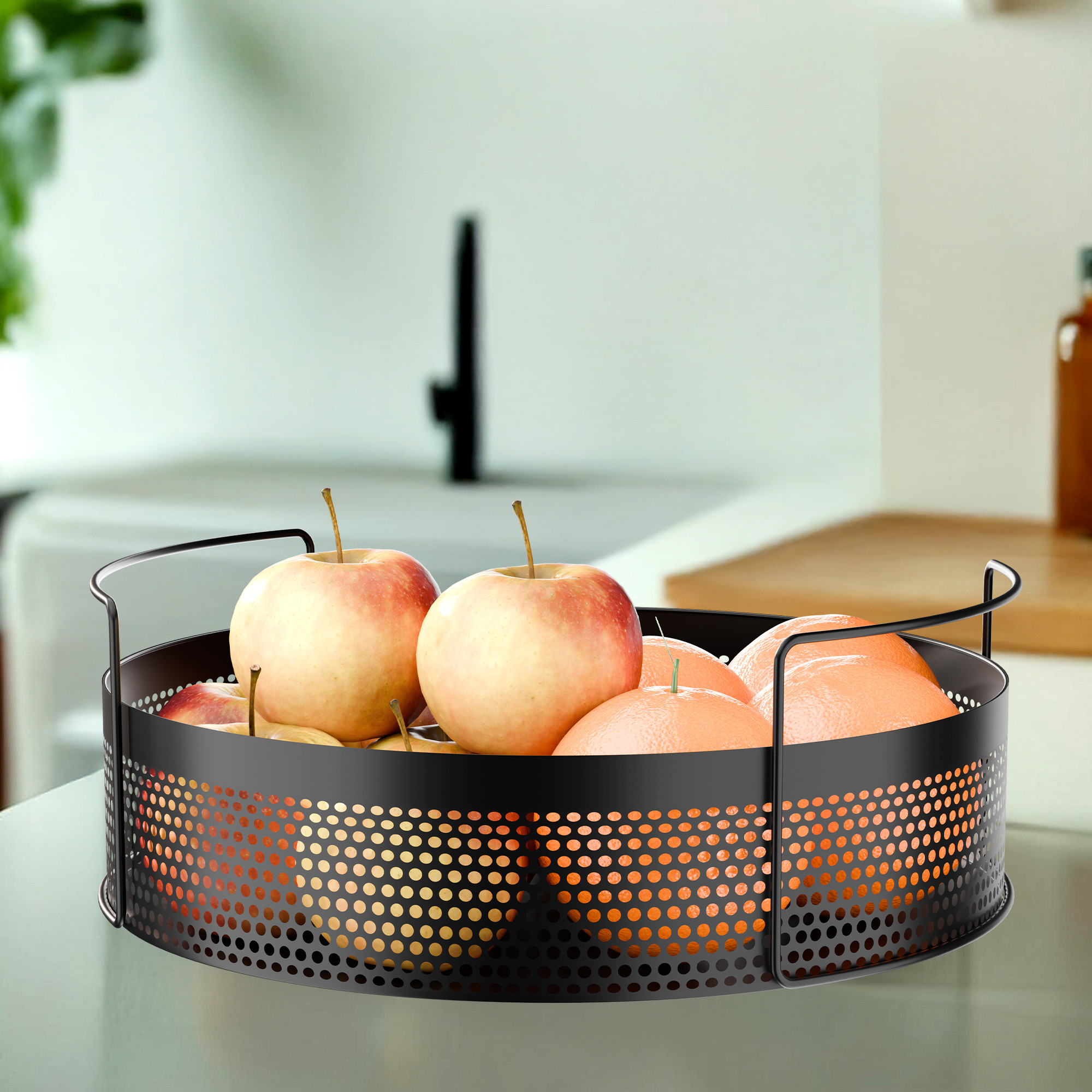 Kuber Industries Metal Round Kitchen Rack Stand Organiser  Countertop Organizer Kitchen Bathroom Standing Rack  Spice Oil Masala Cosmetics  Bathroom Vanity Storage Rack Shelf  Black