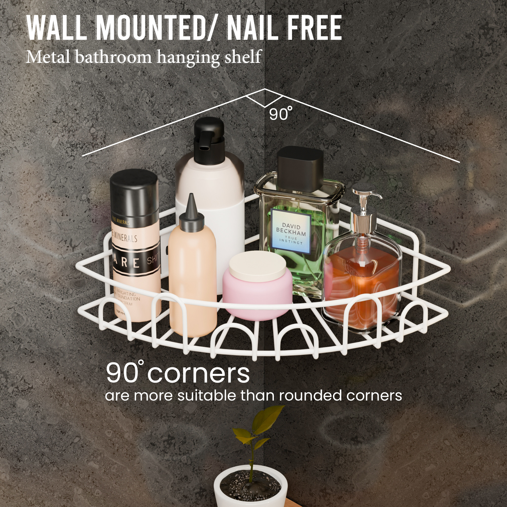 Kuber Industries Metal Self Adhesive Bathroom Organiser with Screws  Bathroom Corner ShelvesRack  Bathroom Shelf for Wall Adhesive  Triangle Corner Stand Bathroom Accessories  White