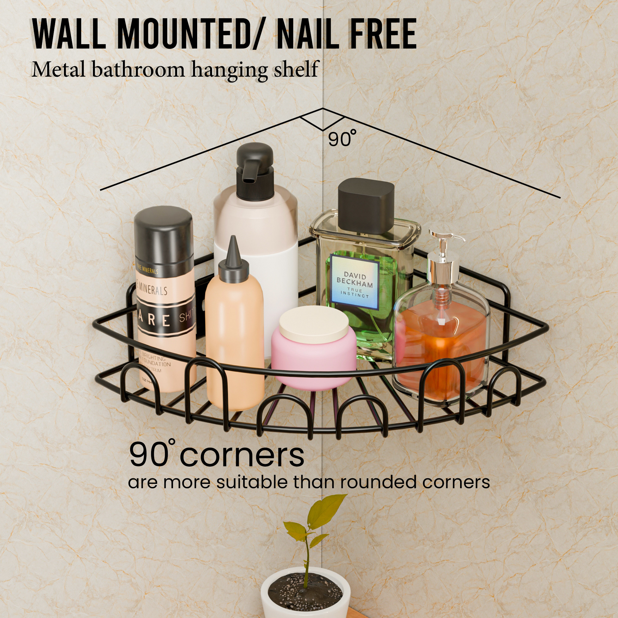 Kuber Industries Metal Self Adhesive Bathroom Organiser with Screws  Bathroom Corner ShelvesRack  Bathroom Shelf for Wall Adhesive  Triangle Corner Stand Bathroom Accessories  Black