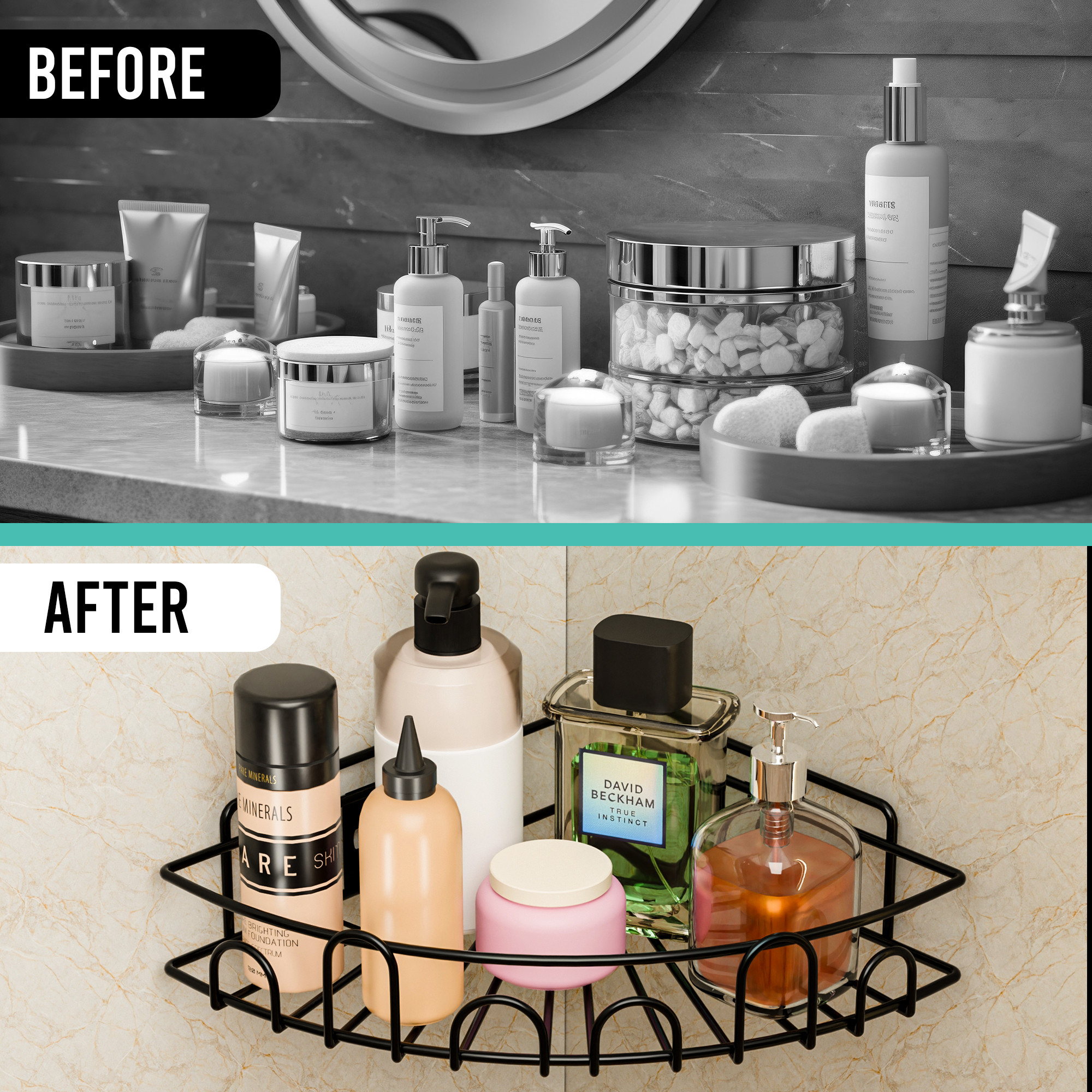 Kuber Industries Metal Self Adhesive Bathroom Organiser with Screws  Bathroom Corner ShelvesRack  Bathroom Shelf for Wall Adhesive  Triangle Corner Stand Bathroom Accessories  Black