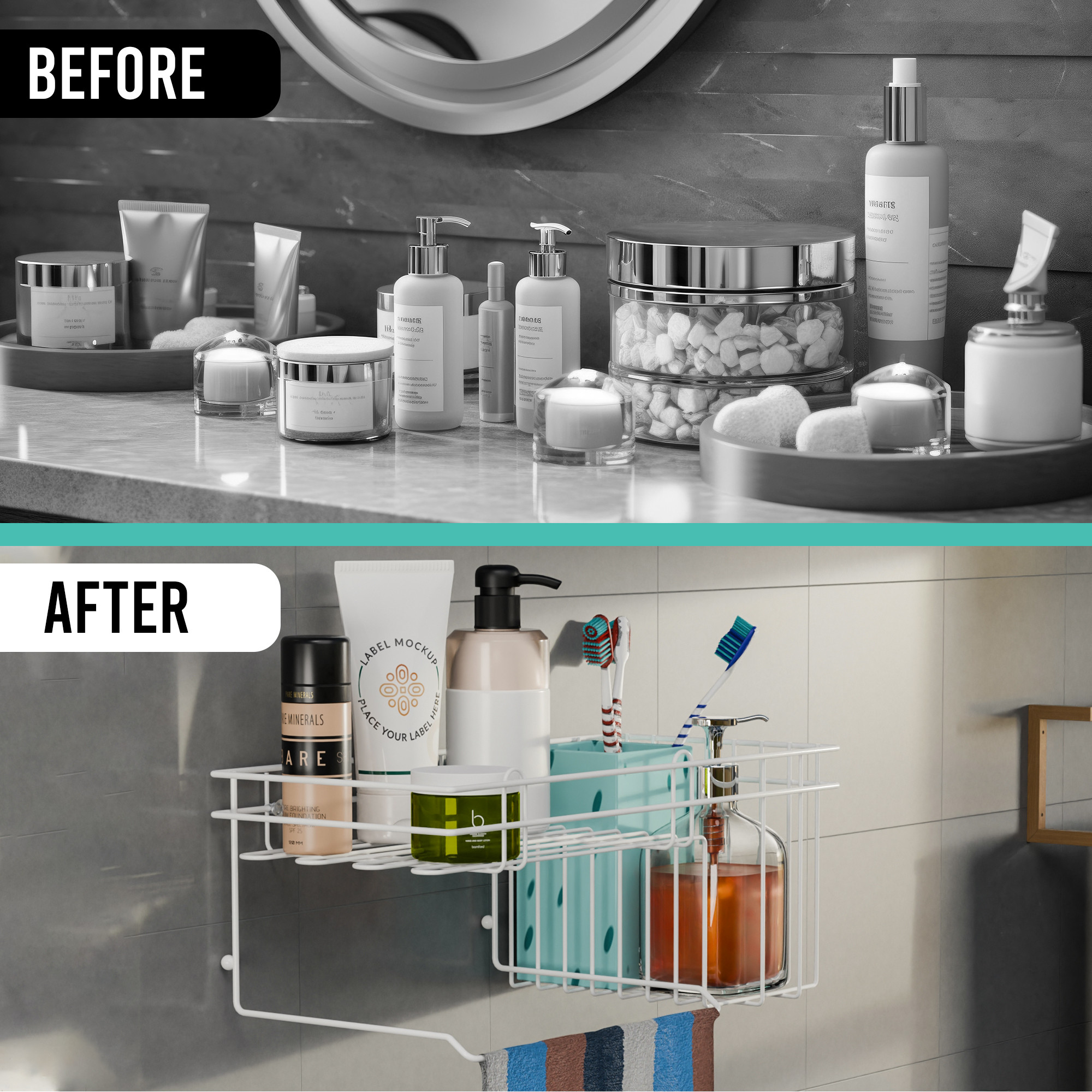 Kuber Industries Metal Self Adhesive Shower Caddy for Bathroom Hanging with Shampoo Soap Holder  Towel Hanger  Bathroom Shelf for Wall Adhesive  Bathroom Racks Accessories Holder  White