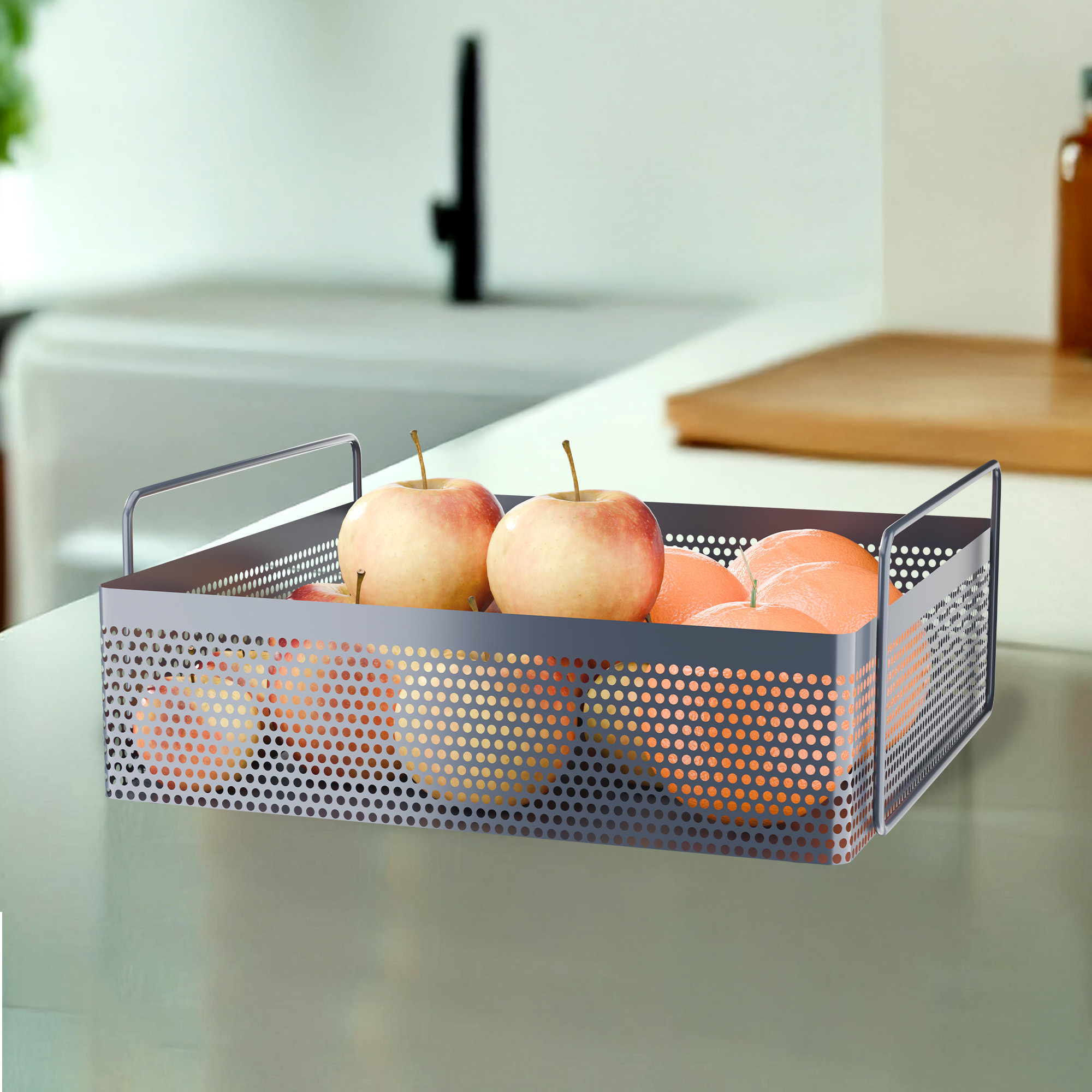 Kuber Industries Metal Square Kitchen Rack Stand Organiser  Countertop Organizer Kitchen Bathroom Standing Rack  Spice Oil Masala Cosmetics  Bathroom Vanity Storage Rack Shelf  Dark Grey