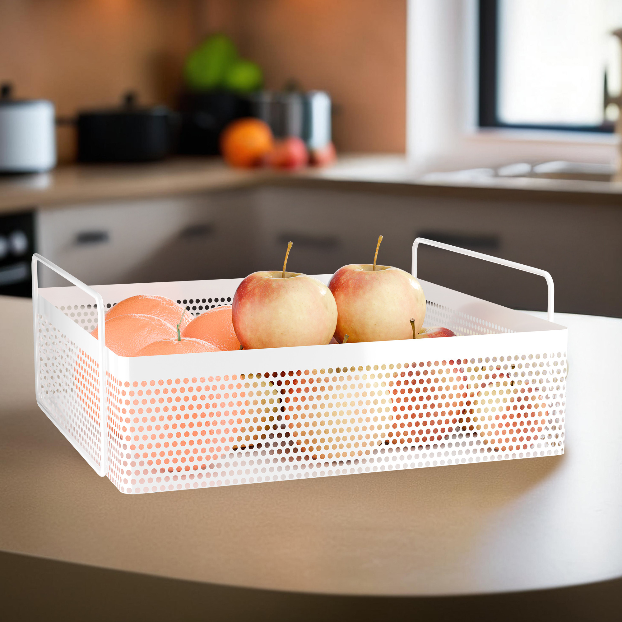 Kuber Industries Metal Square Kitchen Rack Stand Organiser  Countertop Organizer Kitchen Bathroom Standing Rack  Spice Oil Masala Cosmetics  Bathroom Vanity Storage Rack Shelf  White