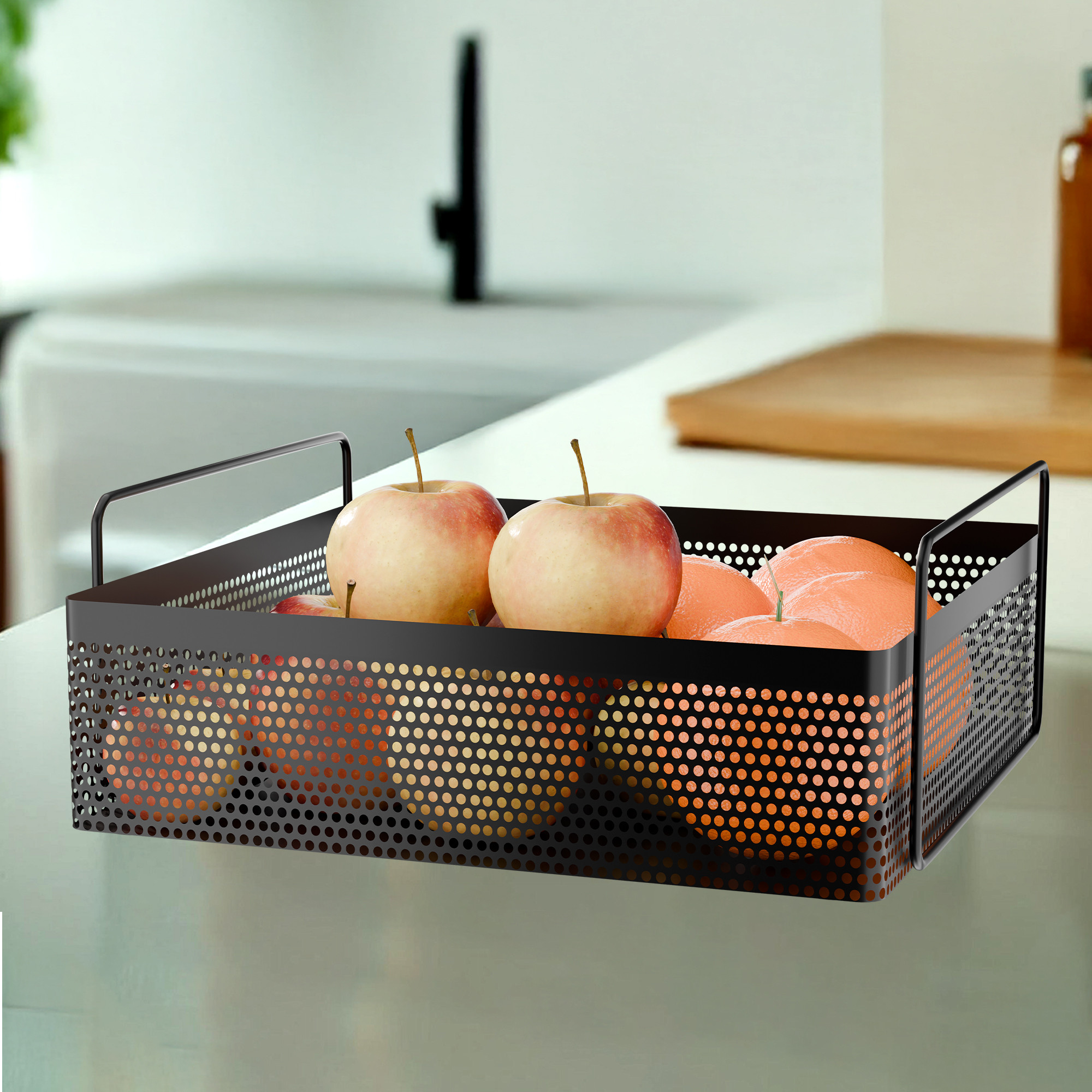 Kuber Industries Metal Square Kitchen Rack Stand Organiser  Countertop Organizer Kitchen Bathroom Standing Rack  Spice Oil Masala Cosmetics  Bathroom Vanity Storage Rack Shelf  Black