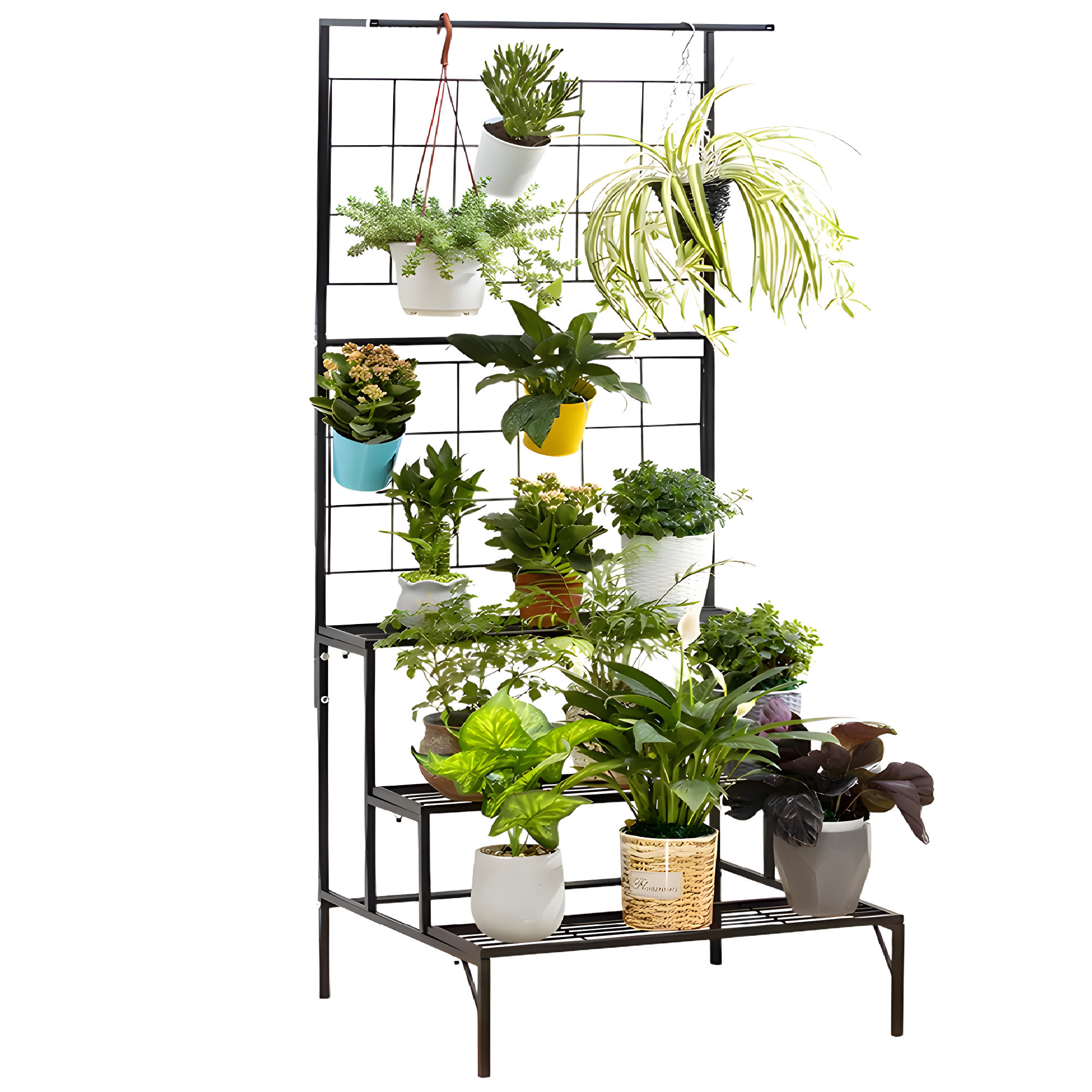 Kuber Industries Metal Tall Dual Purpose Vertical Garden  3 Tier Planter Stands for Balcony  Big IndoorOutdoor Flower Pot Stand for Garden  Gamla Stands for Living Room  Home Dcor  Black