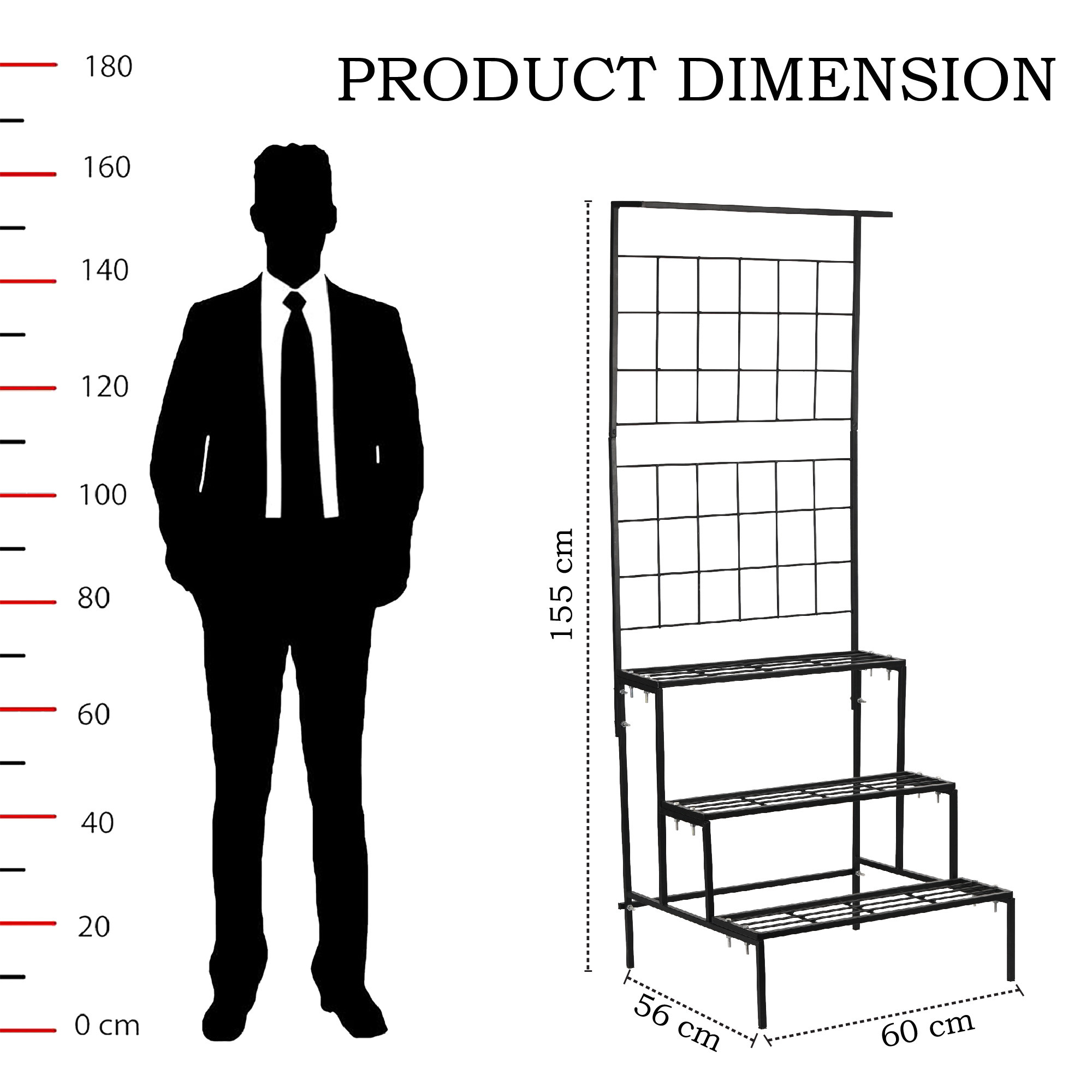 Kuber Industries Metal Tall Dual Purpose Vertical Garden  3 Tier Planter Stands for Balcony  Big IndoorOutdoor Flower Pot Stand for Garden  Gamla Stands for Living Room  Home Dcor  Black
