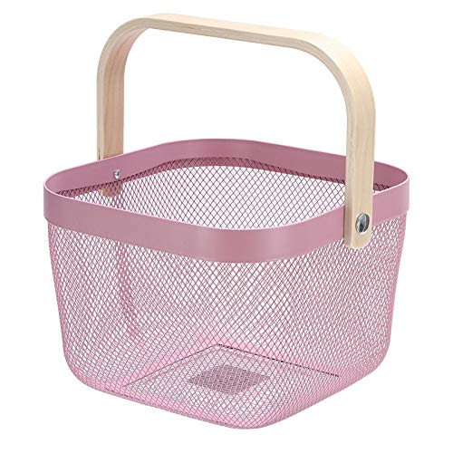 Kuber Industries Metal Wire Basket With Handle|Storage Basket Fot Fruits, Books|Mesh Open Storage Bin|Storage Organizer|Pink
