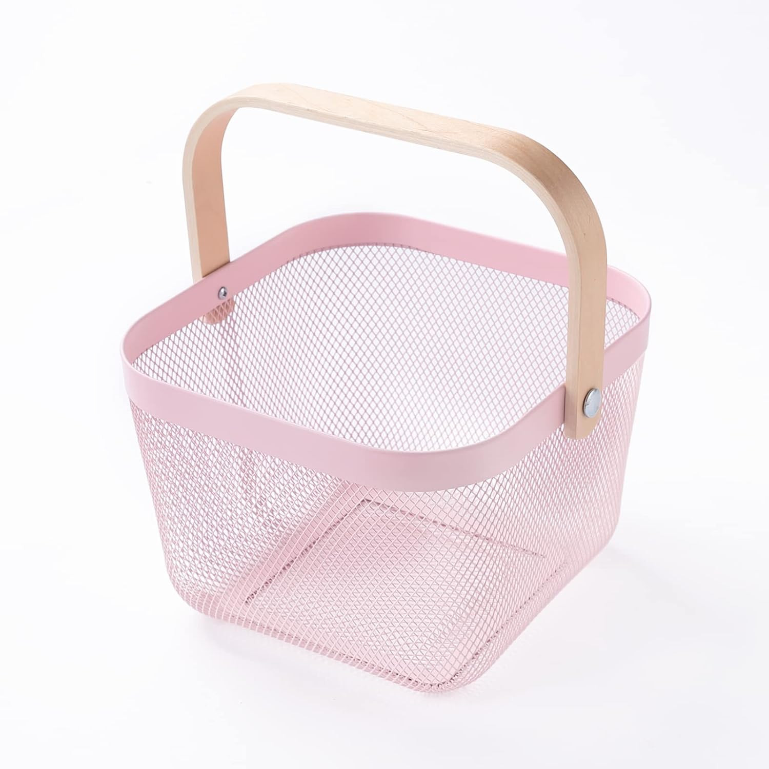 Kuber Industries Metal Wire Basket With Handle|Storage Basket Fot Fruits, Books|Mesh Open Storage Bin|Storage Organizer|Pink