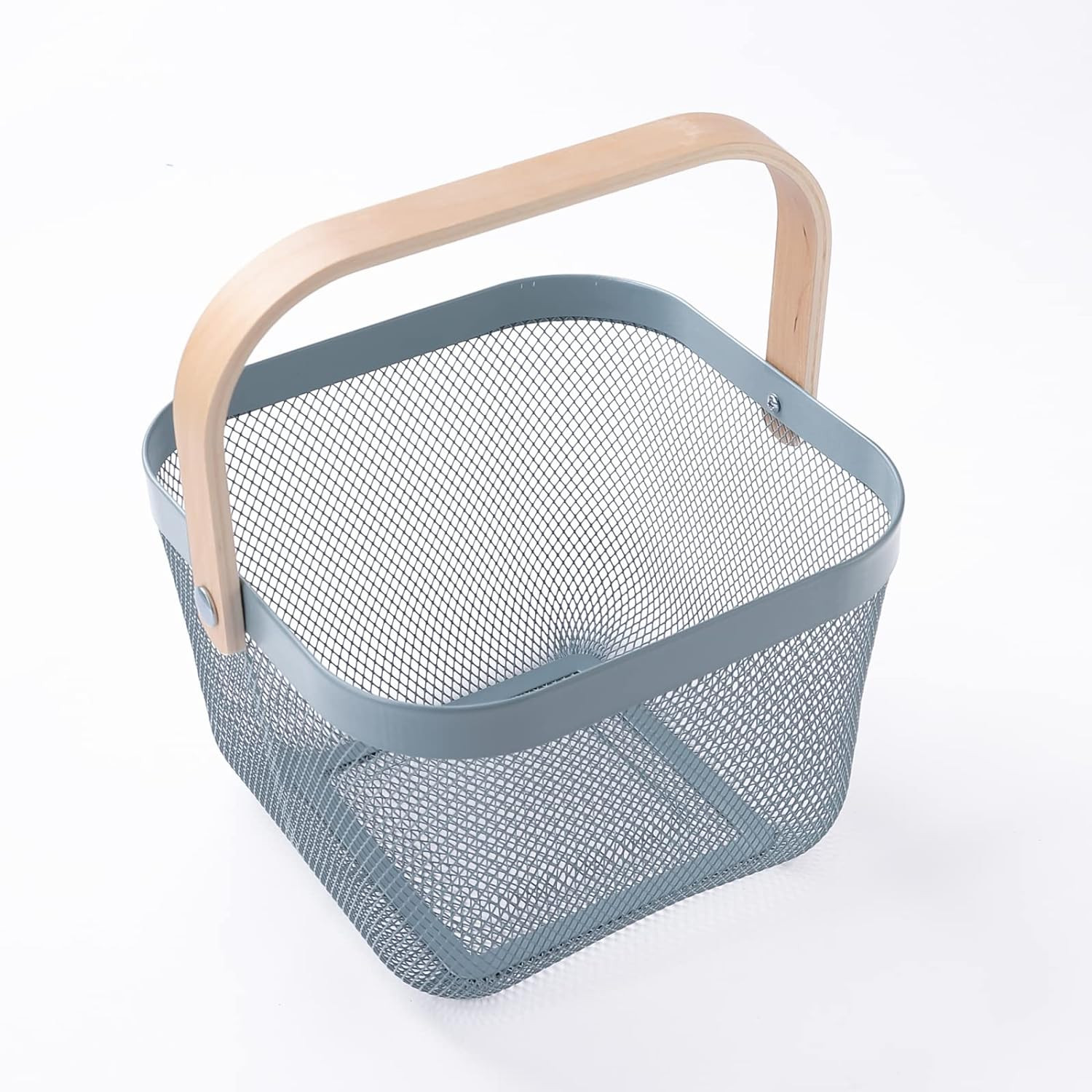 Kuber Industries Metal Wire Basket With Handle|Storage Basket Fot Fruits, Books|Mesh Open Storage Bin|Storage Organizer|Blue