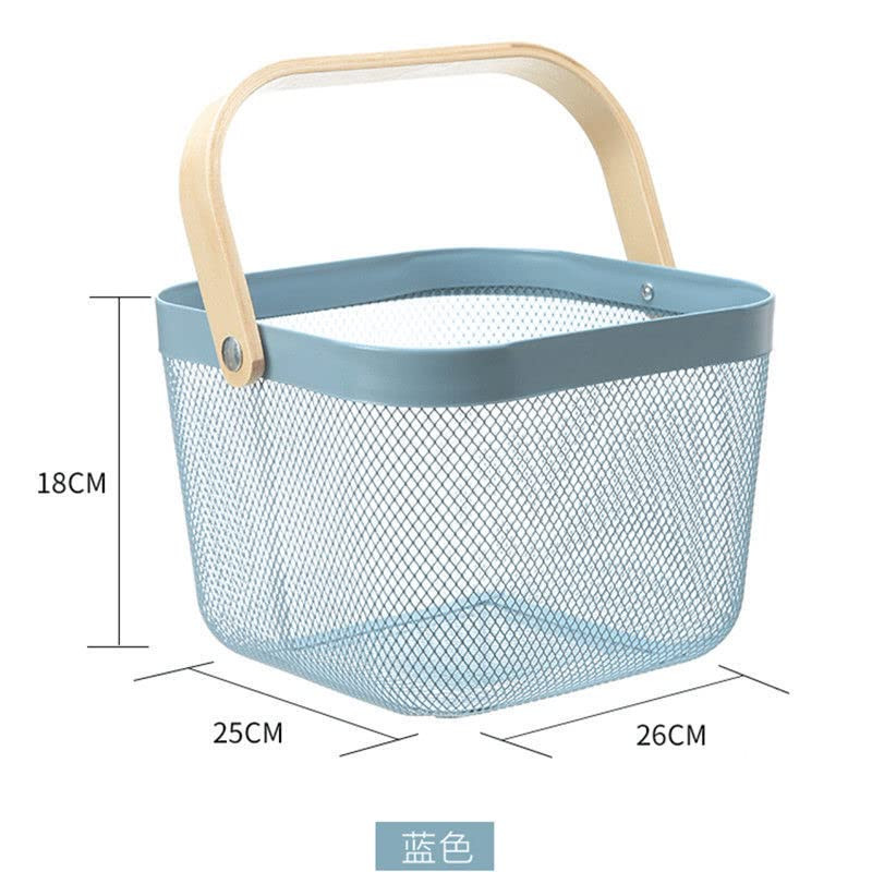 Kuber Industries Metal Wire Basket With Handle|Storage Basket Fot Fruits, Books|Mesh Open Storage Bin|Storage Organizer|Blue