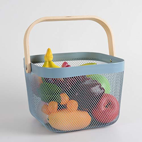 Kuber Industries Metal Wire Basket With Handle|Storage Basket Fot Fruits, Books|Mesh Open Storage Bin|Storage Organizer|Blue