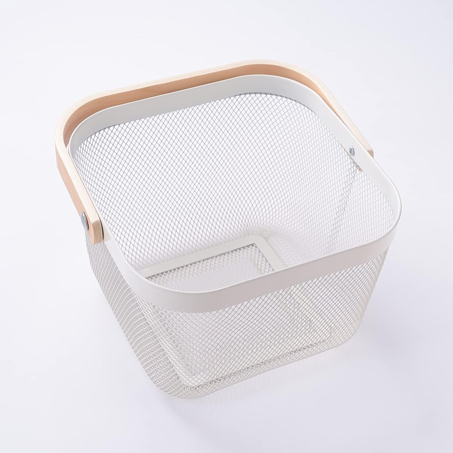 Kuber Industries Metal Wire Basket With Handle|Storage Basket Fot Fruits, Books|Mesh Open Storage Bin|Storage Organizer|White
