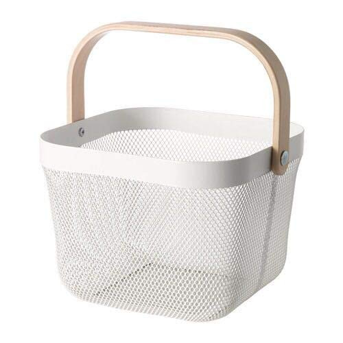 Kuber Industries Metal Wire Basket With Handle|Storage Basket Fot Fruits, Books|Mesh Open Storage Bin|Storage Organizer|White