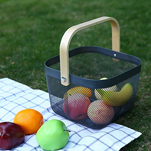 Kuber Industries Metal Wire Basket With Handle|Storage Basket Fot Fruits, Books|Mesh Open Storage Bin|Storage Organizer|Black
