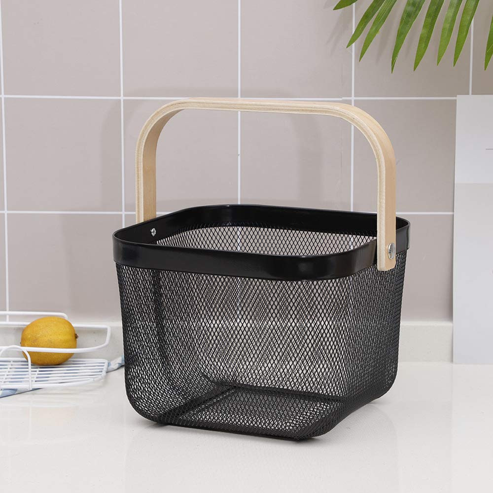 Kuber Industries Metal Wire Basket With Handle|Storage Basket Fot Fruits, Books|Mesh Open Storage Bin|Storage Organizer|Black
